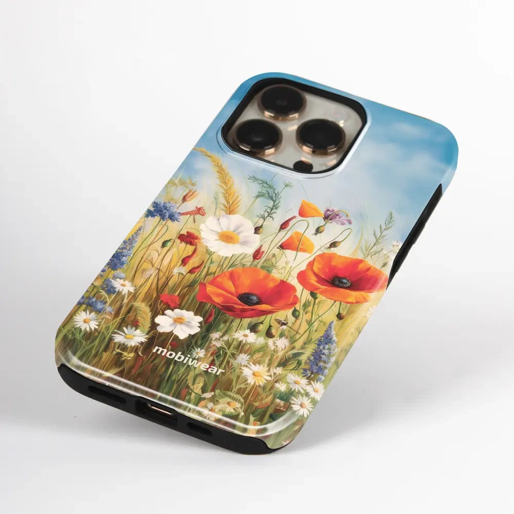 Handyhülle für iPhone 18 Pro, Mobiwear Elite Pro, Wiesenblumen