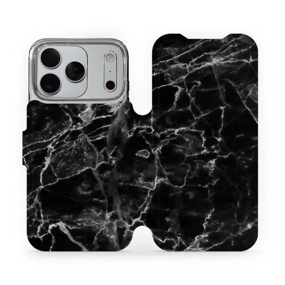 Handyhülle mit klappe für iPhone 18 Pro, Mobiwear Book, Schwarzer Marmor