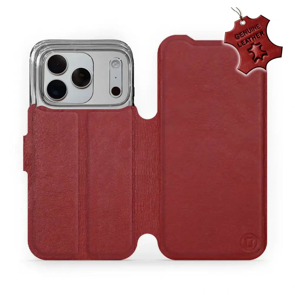 Echtleder Handyhülle für iPhone 18 Pro, Mobiwear Leather, Dunkelrot