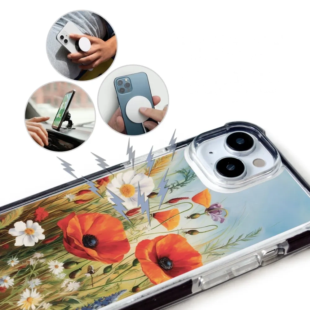 Handyhülle für iPhone 18 Pro Max mit MagSafe, Mobiwear Elite Bumper, Wiesenblumen