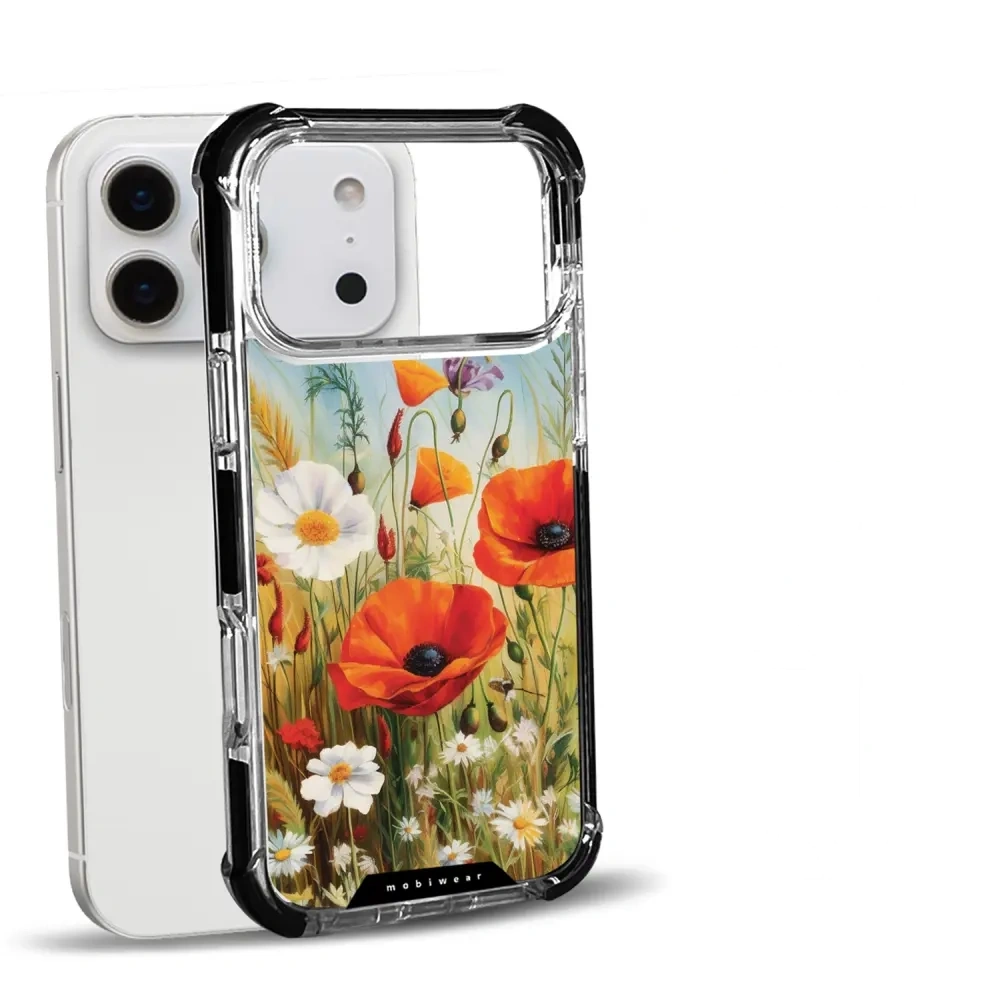 Handyhülle für iPhone 18 Pro Max mit MagSafe, Mobiwear Elite Bumper, Wiesenblumen