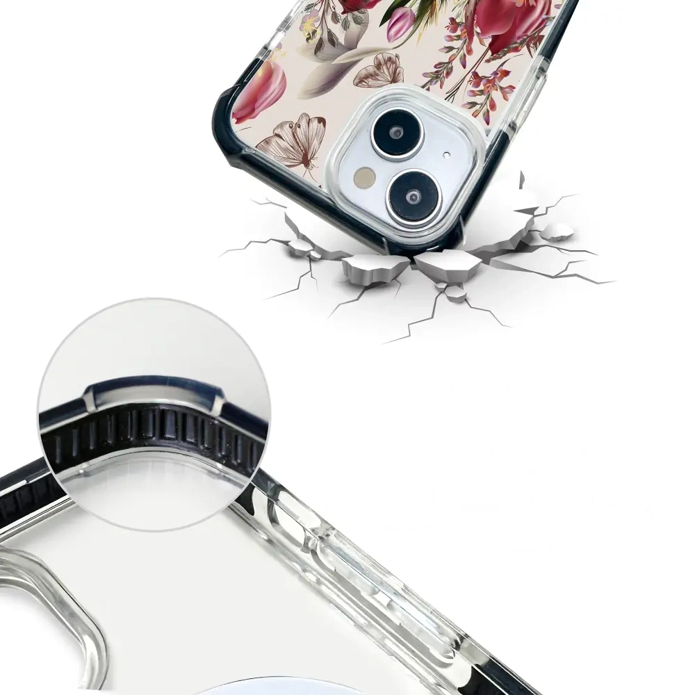 Handyhülle für iPhone 18 Pro Max mit MagSafe, Mobiwear Elite Bumper, Blumenstrauß