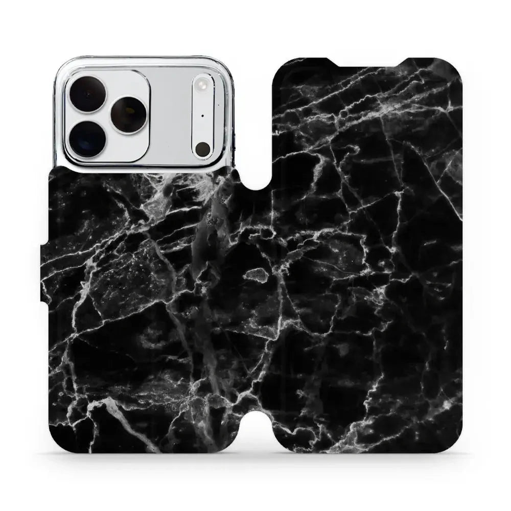 Handyhülle mit klappe für iPhone 18 Pro Max, Mobiwear Book, Schwarzer Marmor