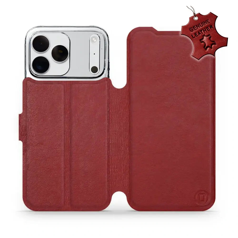 Echtleder Handyhülle für iPhone 18 Pro Max, Mobiwear Leather, Dunkelrot