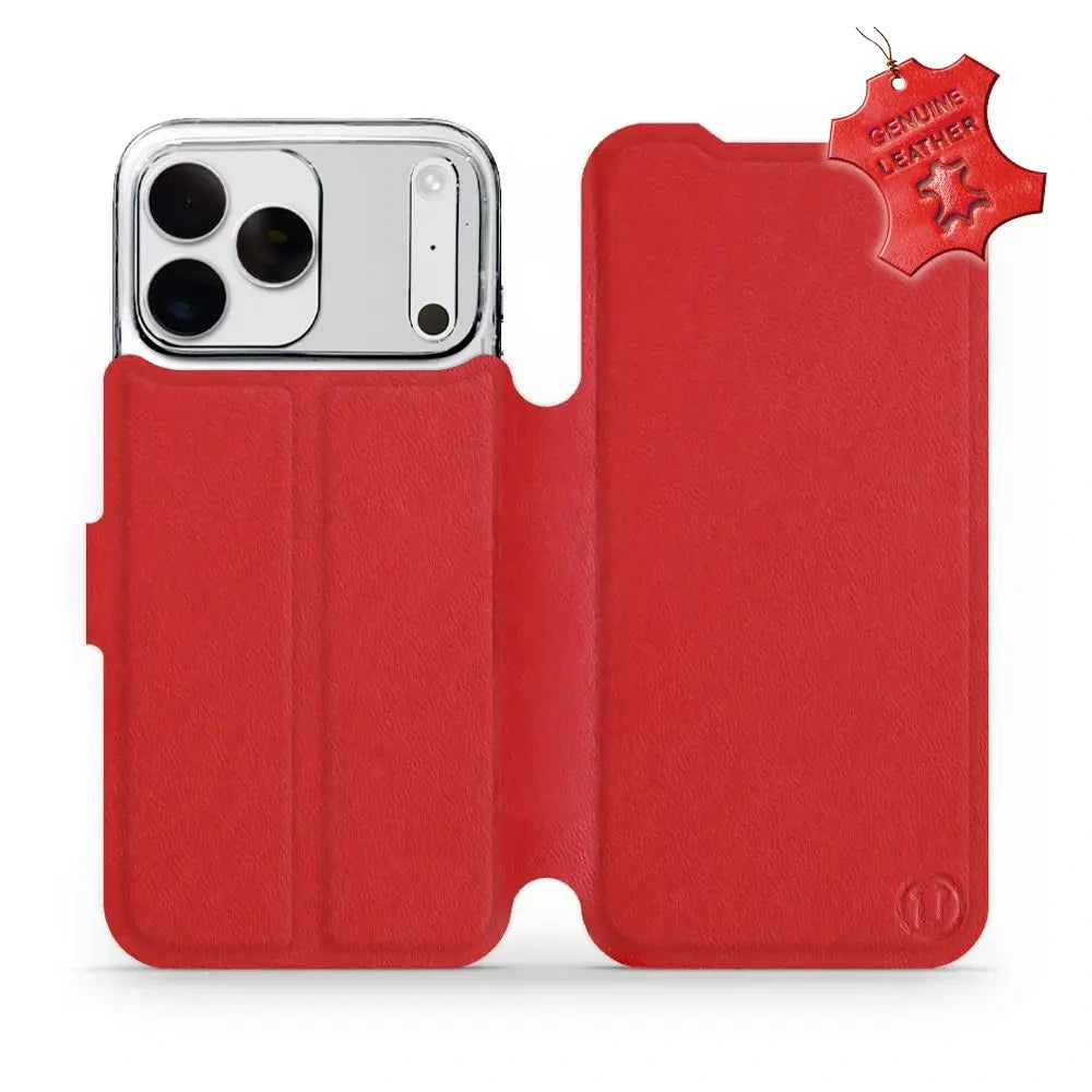 Echtleder Handyhülle für iPhone 18 Pro Max, Mobiwear Leather, Rot