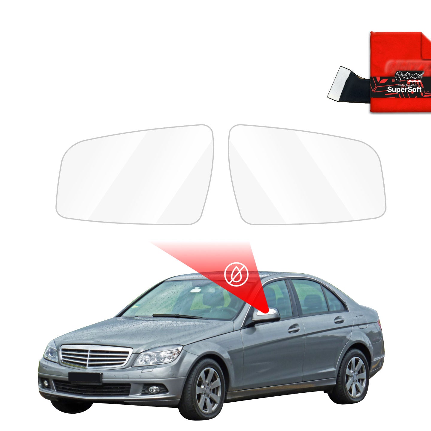 Regenschutzfolie Grizz Protector für Außenspiegel - Mercedes Benz C Klasse W204 Sedan (2007-2011)