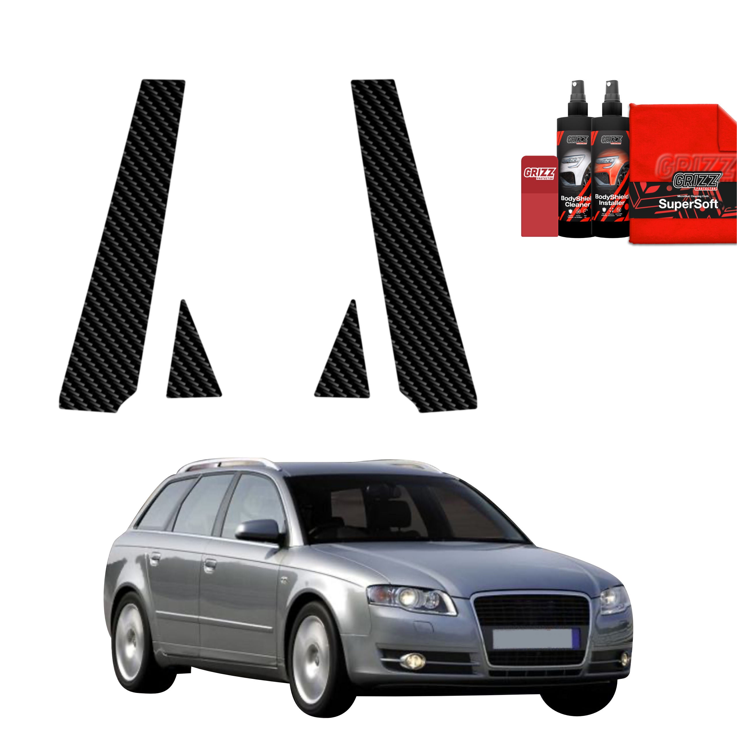 4in1 Kohlenstoff Schutzfolie Grizz Protector für B-C-Säule - Audi A4 B7 Avant (2004-2008)