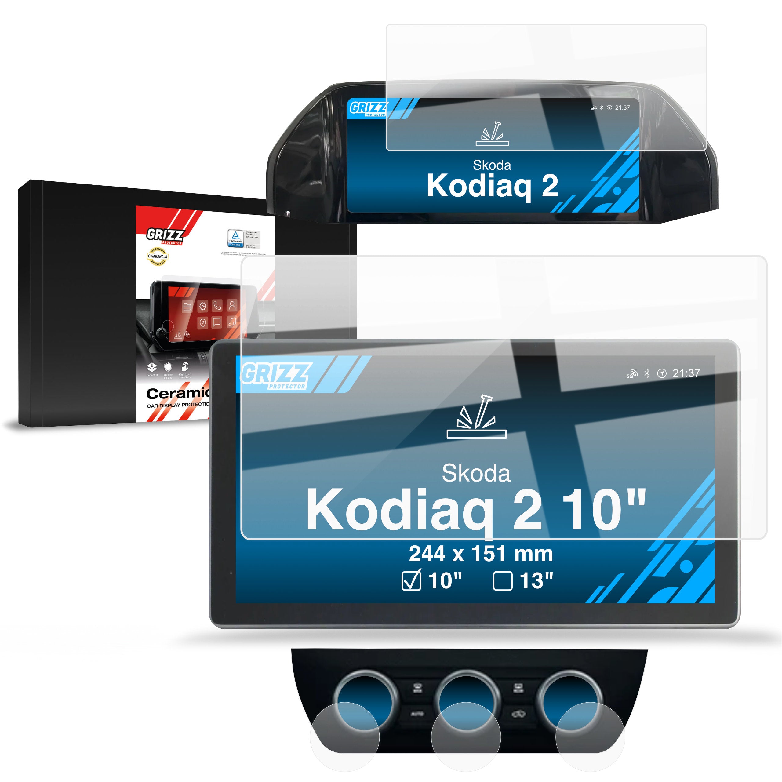 Keramische Autodisplayfolie für Skoda Kodiaq 2 10" (2024-2026), Grizz Protector