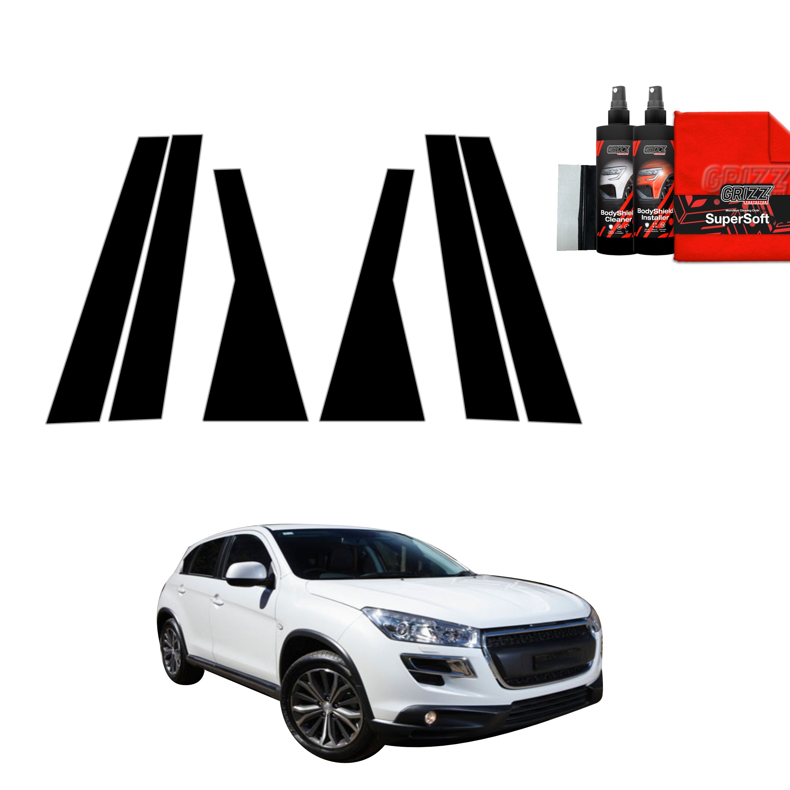 6in1 Schwarze Grizz Protector schutzfolie für B-C-Säule - Peugeot 4008 (2012-2017)