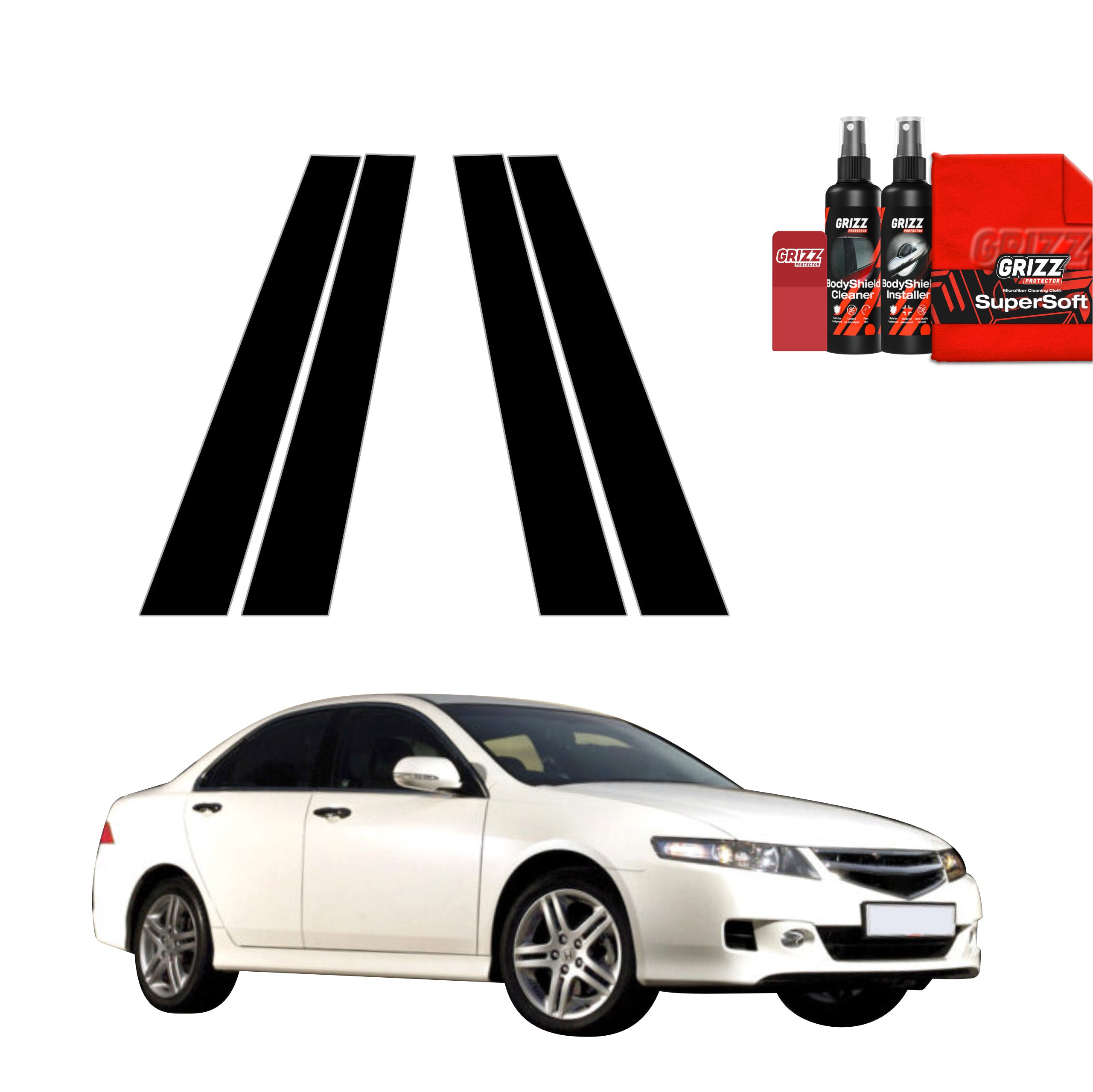 4in1 Schwarze Schutzfolie Grizz Protector für B-Säule - Honda Accord 7 Facelift (2005-2007)