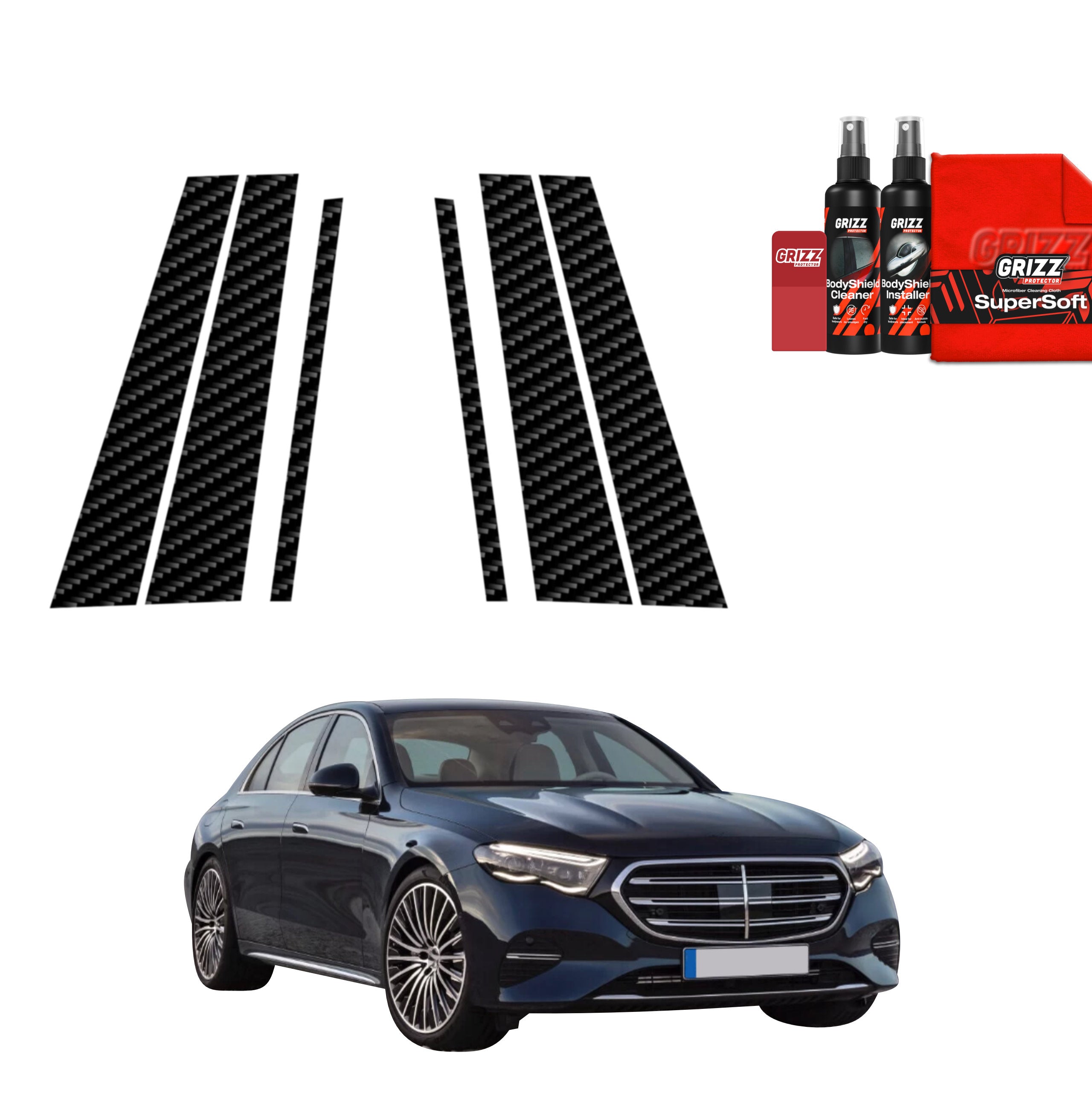 6in1 Kohlenstoff Schutzfolie Grizz Protector für B-C-Säule - Mercedes E Klasse (2016-2023)