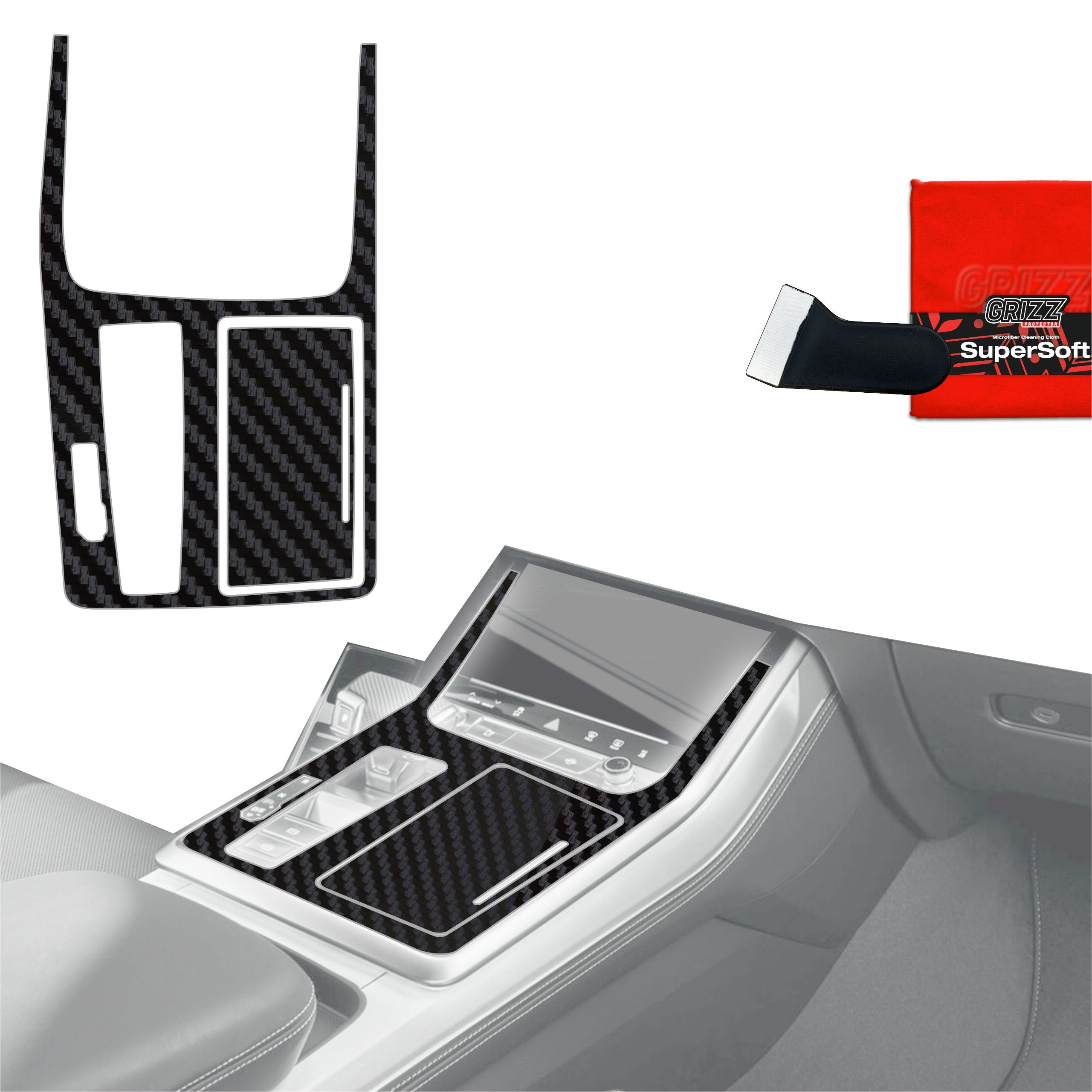 2in1 Schutzfolien Grizz Protector für Mittelkonsole - Audi Q7 (2019-2024) Carbon Optik Matt Antifingerprint