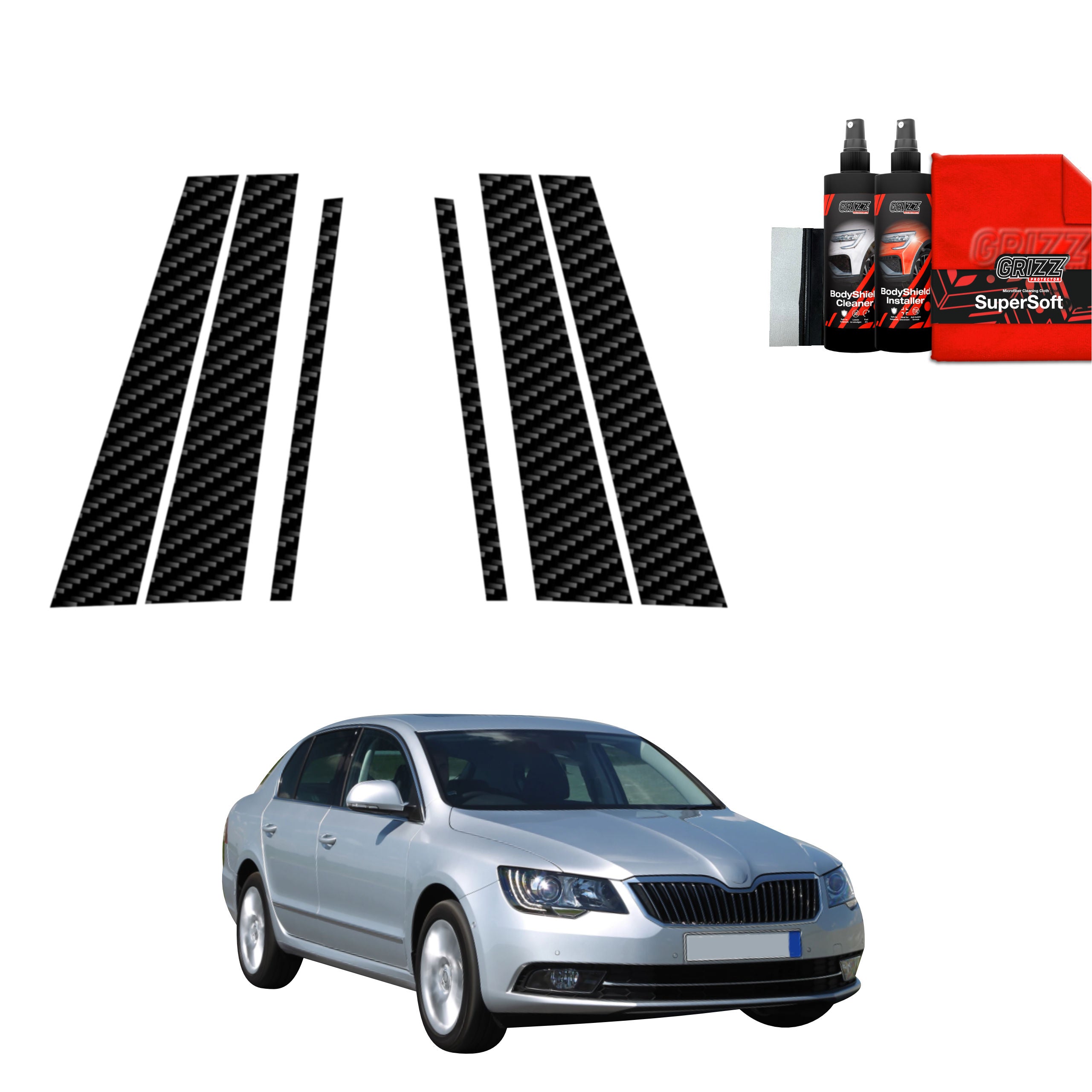 6in1 Kohlenstoff Schutzfolie Grizz Protector für B-C-Säule - Skoda Superb 2 Facelifting (2013-2015)