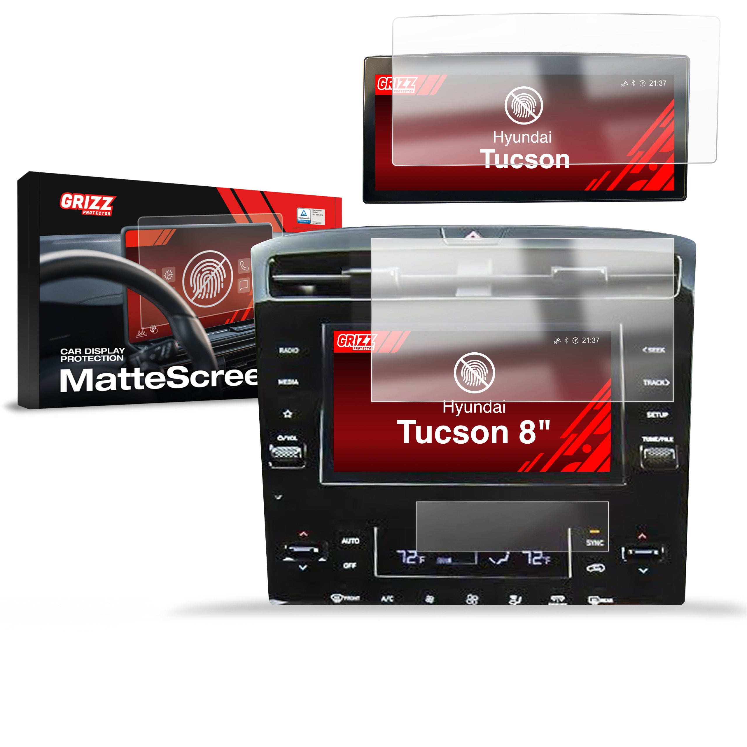 Matte Autodisplayfolie 3in1 für Hyundai Tucson 8" (2020-2024), Grizz Protector