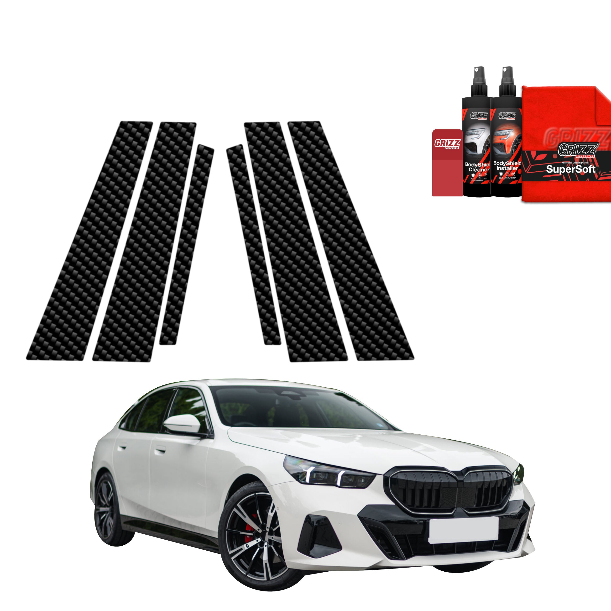 6in1 Kohlenstoff Schutzfolie Grizz Protector für B-C-Säule - BMW 5 Kombi G60 520d (2024-2026)