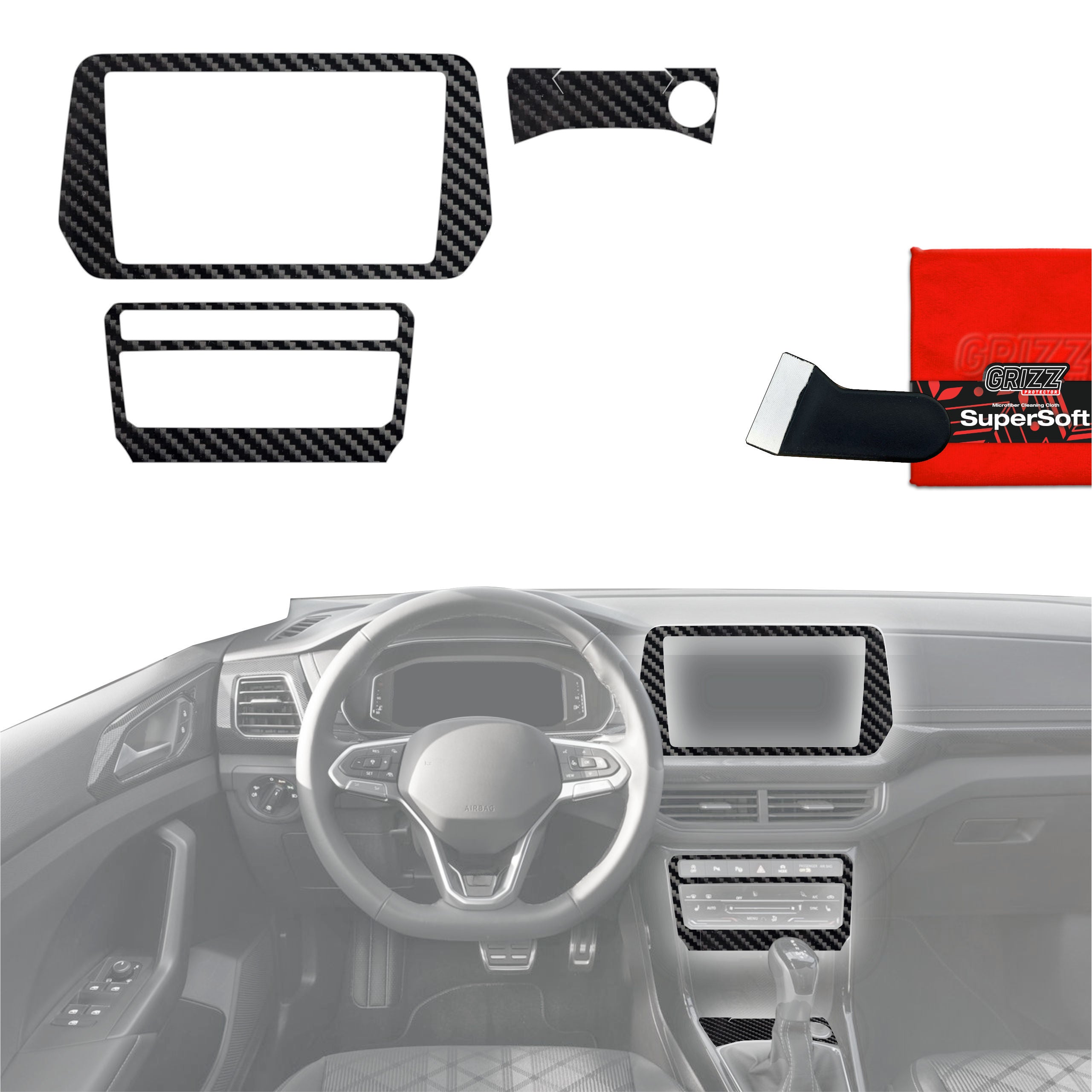 3in1 Schutzfolien Grizz Protector für Mittelkonsole - Volkswagen T-Cross (2025-2026) Carbon Optik Glanz