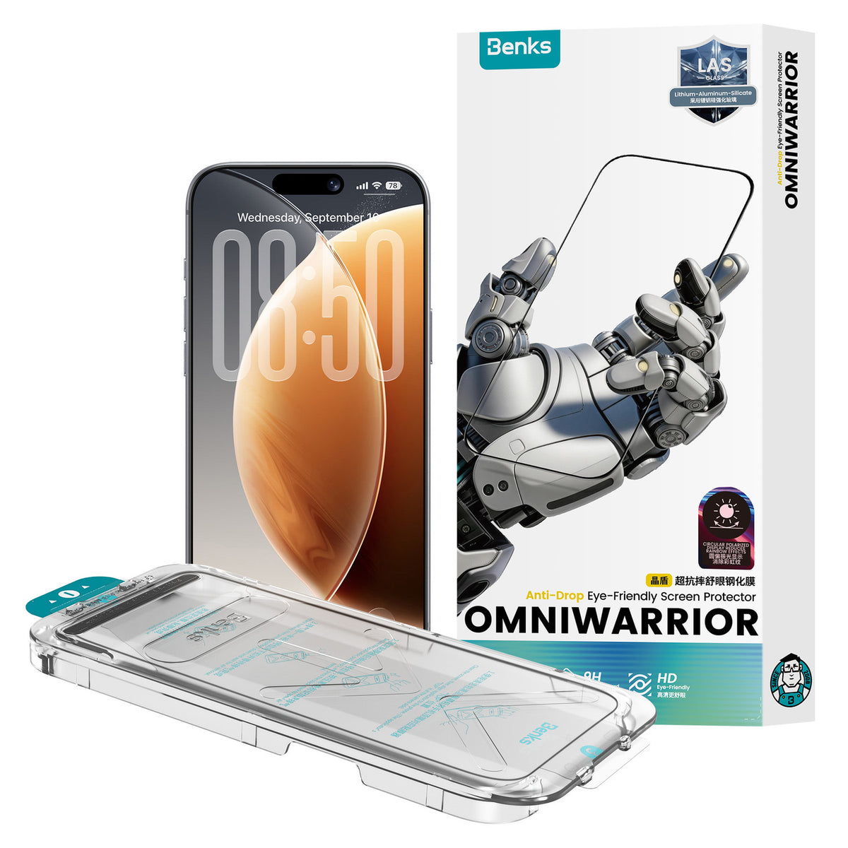 Panzerglas für iPhone 18 Pro, Benks OmniWarrior Anti-Drop Eye-Friendly, Schwarz (12/12)