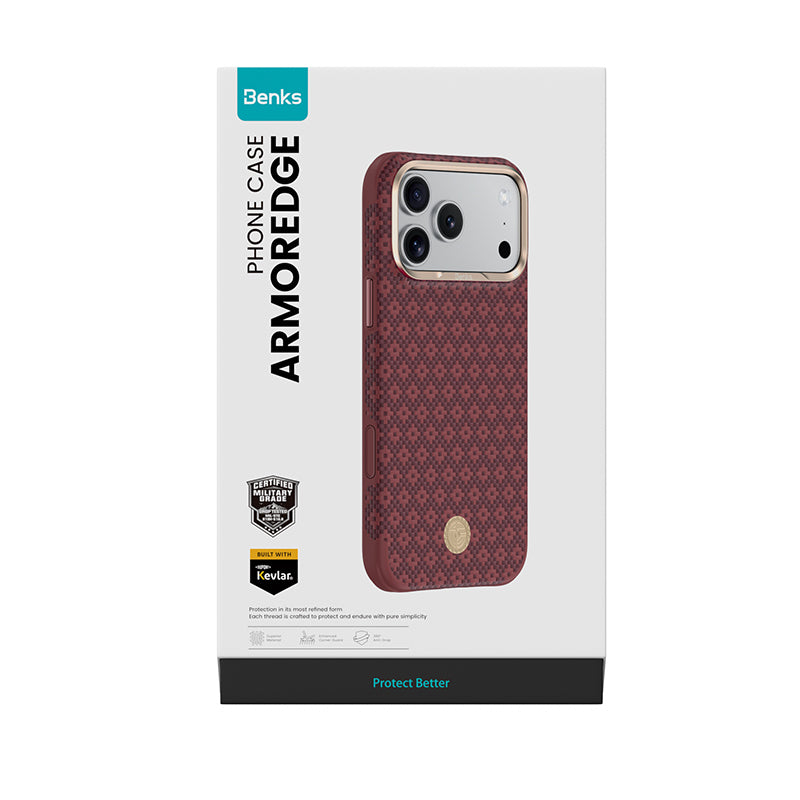 Aramid-Hülle für iPhone 18 Pro Max, Benks ArmorGrid Edge X9 Air Kevlar MagSafe, Rot (12/16)