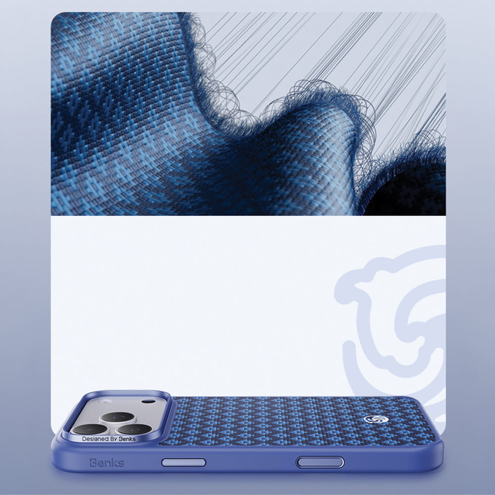 Aramid-Hülle für iPhone 18 Pro, Benks Magnetic Armor Pro Armor Grid Kevlar Metal Frame 600D MagSafe, Blau (6/12)