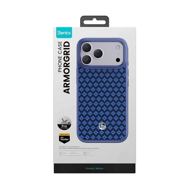 Aramid-Hülle für iPhone 18 Pro Max, Benks Magnetic Armor Air Armor Grid Kevlar Metal Frame 600D MagSafe, Blau (12/12)