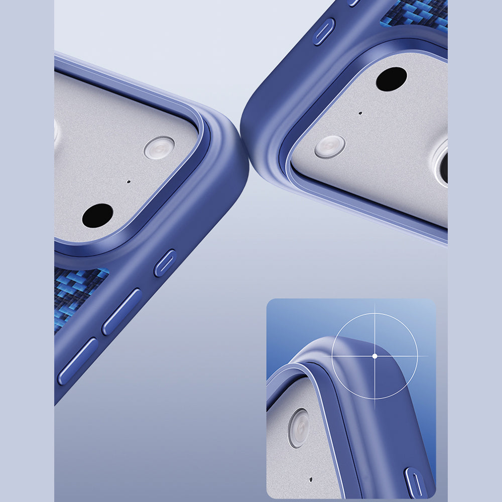 Aramid-Hülle für iPhone 18 Pro Max, Benks Magnetic Armor Air Armor Grid Kevlar Metal Frame 600D MagSafe, Blau (9/12)
