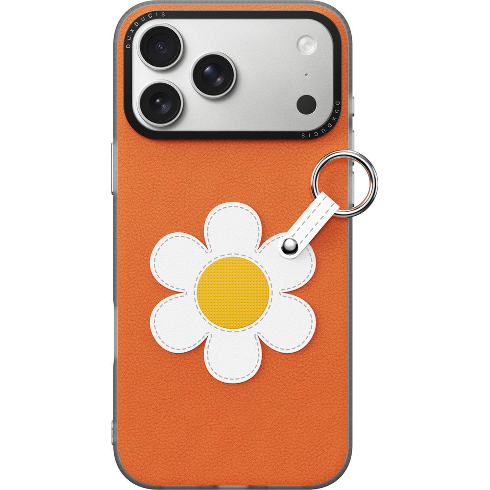Handyhülle mit Trageband für iPhone 18 Pro / 17 Pro, Dux Ducis Luvy, Orange mit Gänseblümchen (1/10)
