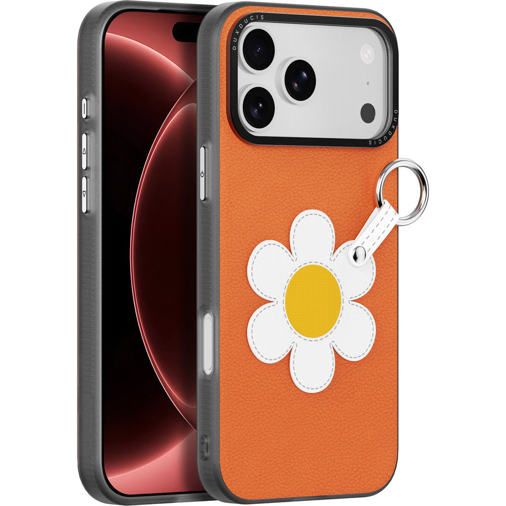 Handyhülle mit Trageband für iPhone 18 Pro / 17 Pro, Dux Ducis Luvy, Orange mit Gänseblümchen (2/10)