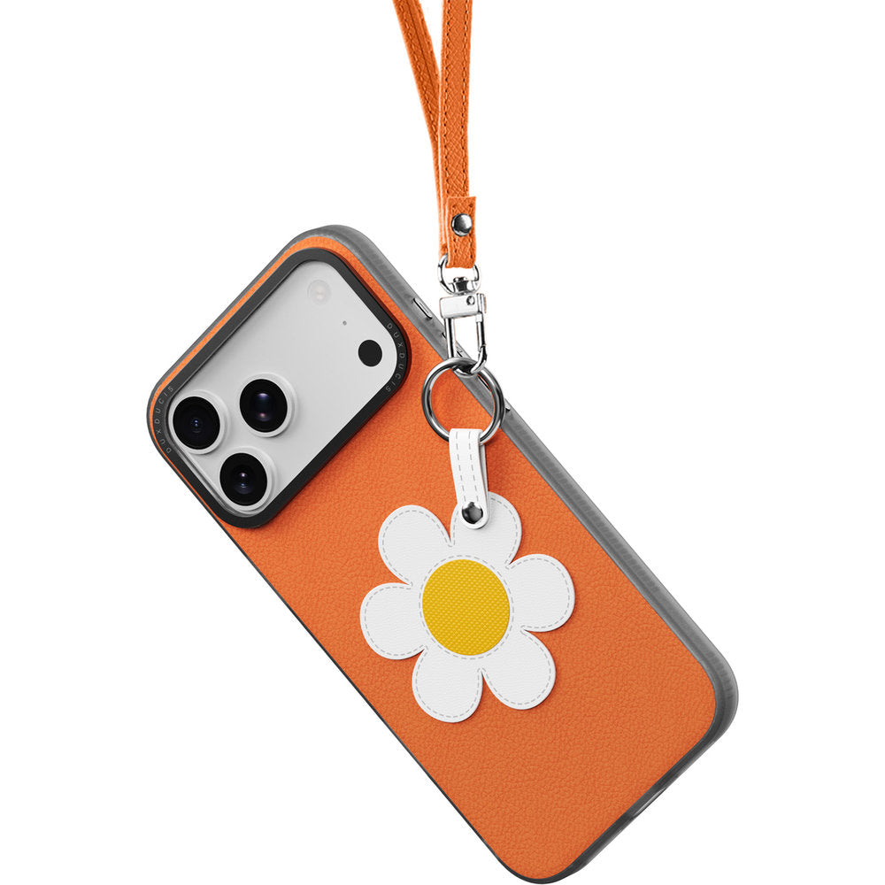 Handyhülle mit Trageband für iPhone 18 Pro / 17 Pro, Dux Ducis Luvy, Orange mit Gänseblümchen (3/10)