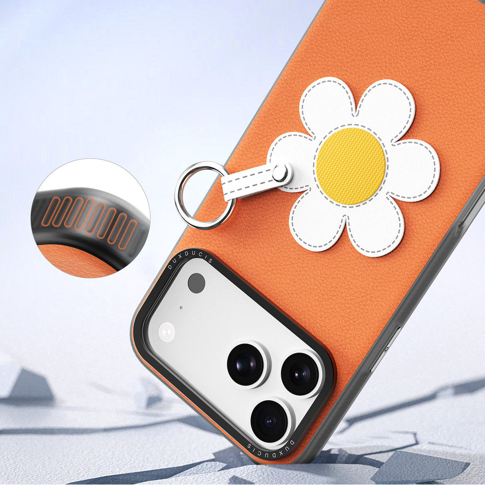 Handyhülle mit Trageband für iPhone 18 Pro / 17 Pro, Dux Ducis Luvy, Orange mit Gänseblümchen (7/10)