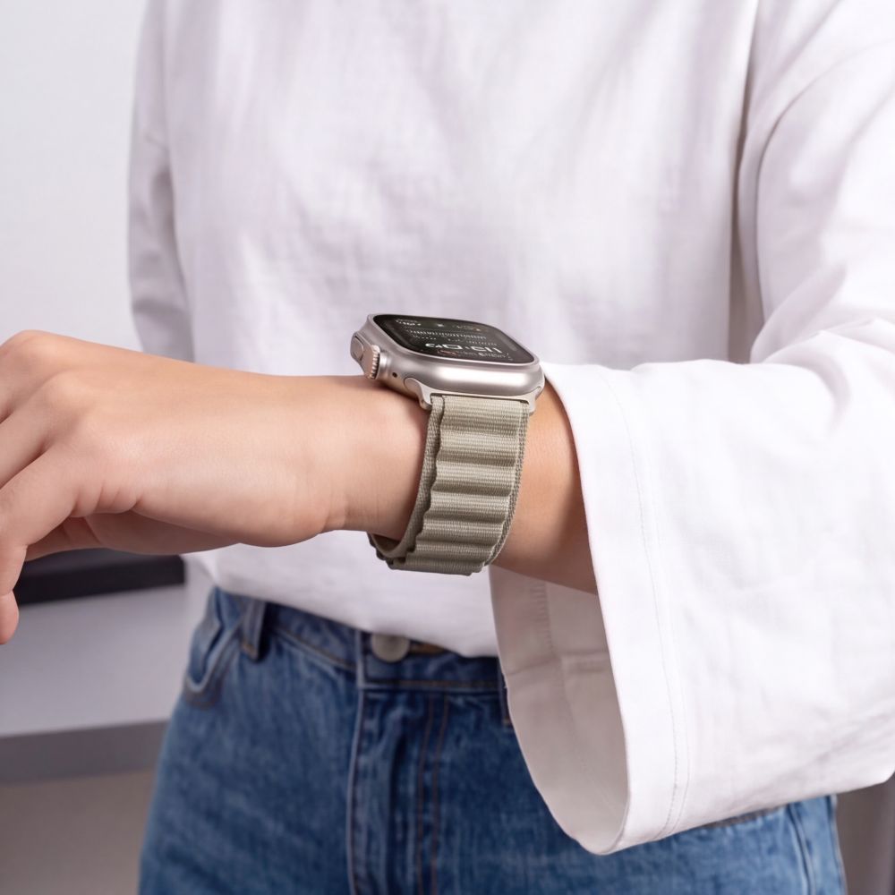 Armband für Apple Watch 49/46/45/44 mm, Tech Protect Nylon Pro, Titan/Olive (6/8)