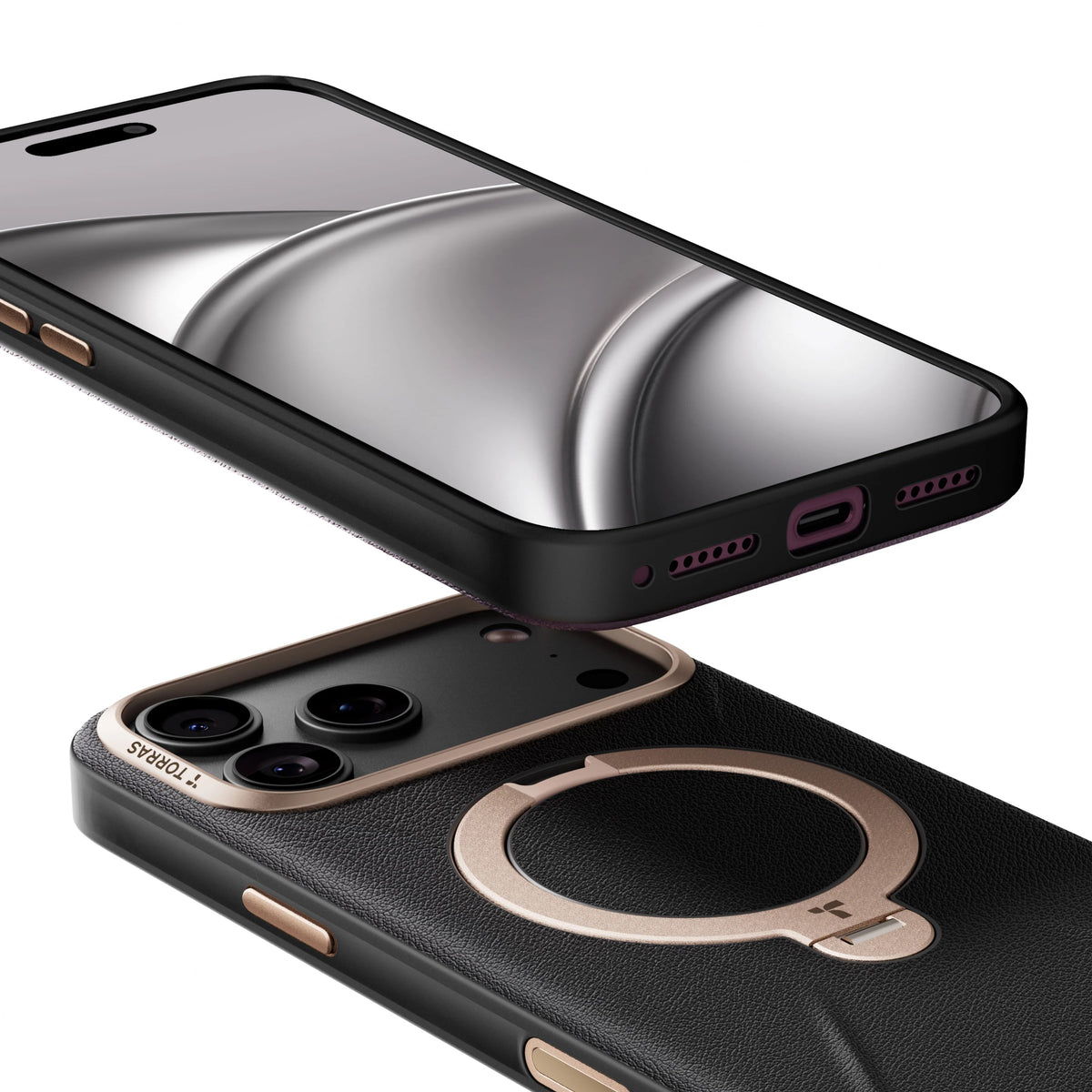 Handyhülle für iPhone 18 Pro Max / 17 Pro Max Torras Ostand Q3 VegSkin, Schwarz (7/10)