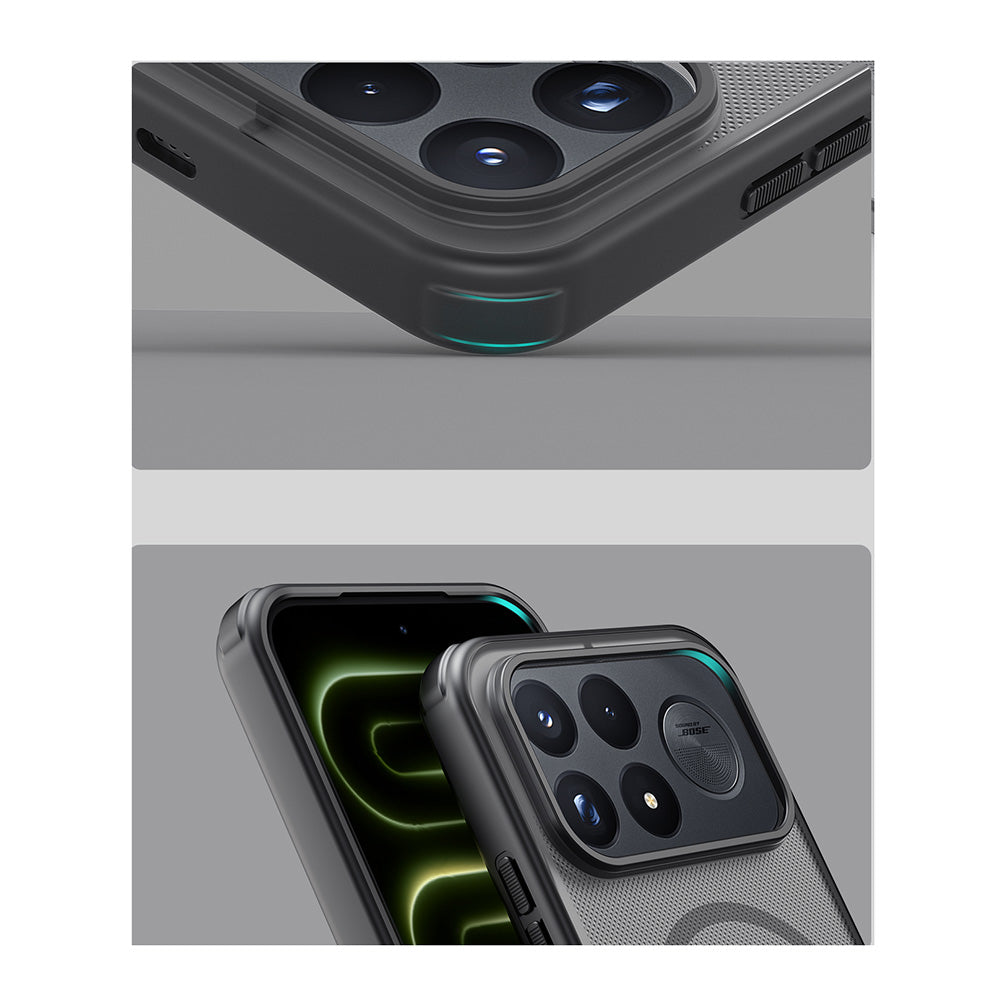 Handyhülle für Xiaomi POCO F9 Pro, Nillkin Frosted Shield Pro Magnetic mit MagSafe, Geräuchert mit schwarzem Rahmen (6/13)