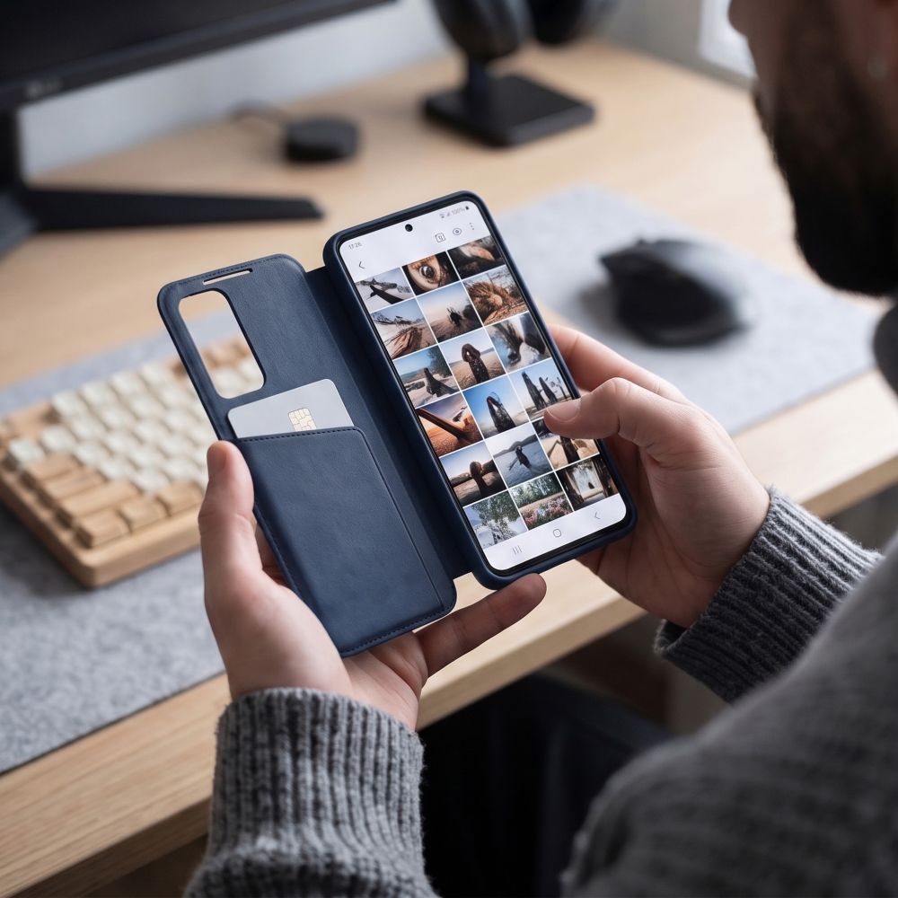 Handyhülle mit Klappe für Galaxy S26 FE, Tech-Protect Smart Wallet, Dunkelblau (6/7)