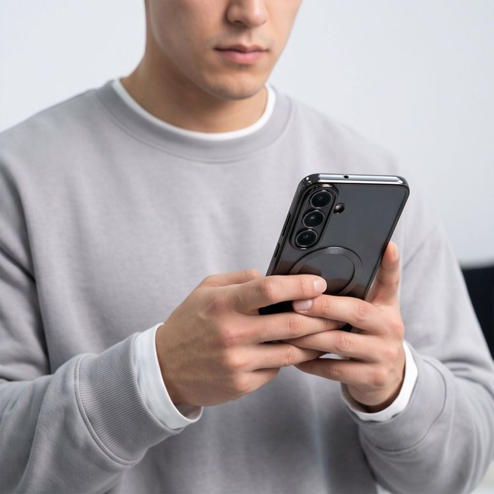Handyhülle mit Kameraabdeckung für Galaxy S26 FE, Tech-Protect MagFlex für MagSafe, Transparent-Schwarz (6/9)