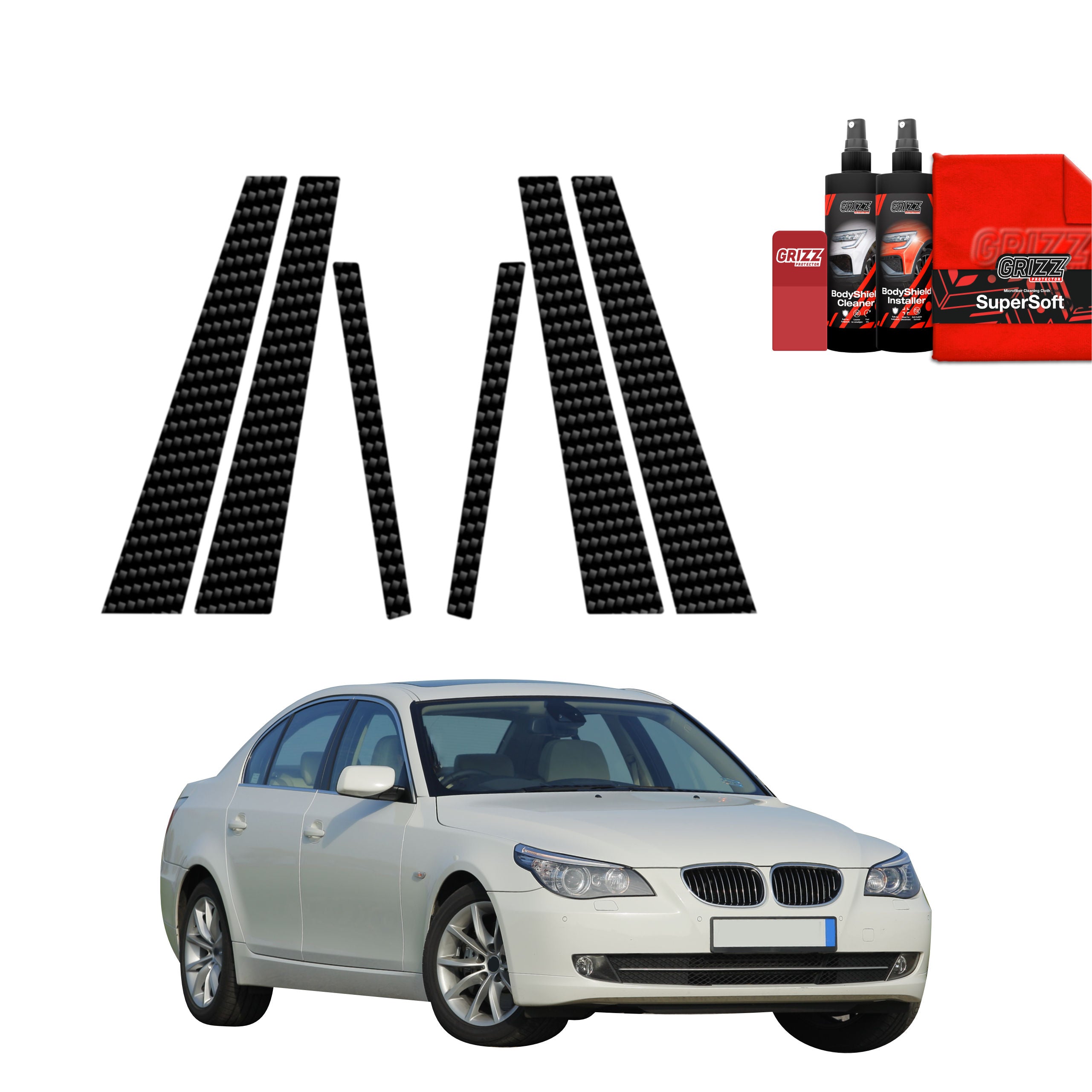 6in1 Kohlenstoff Schutzfolie Grizz Protector für B-C-Säule - BMW 5 E60 Sedan 4D (2007-2010)