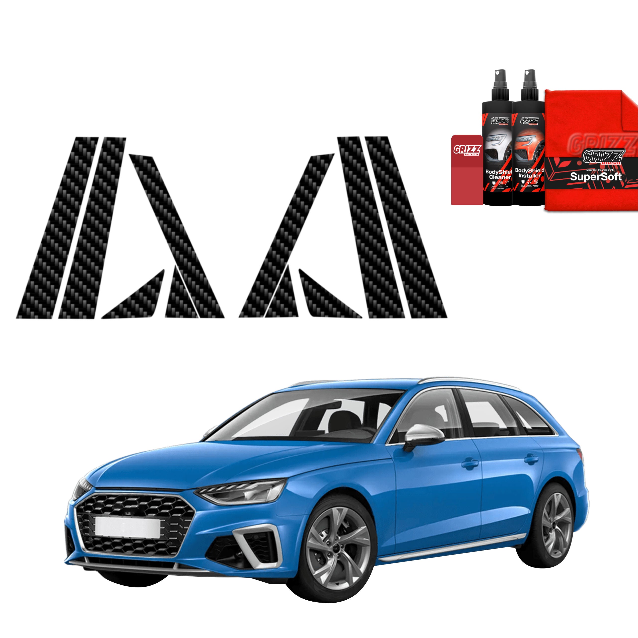 10in1 Kohlenstoff Schutzfolie Grizz Protector für A-B-C-Säule - Audi A4 Avant (2019-2024)