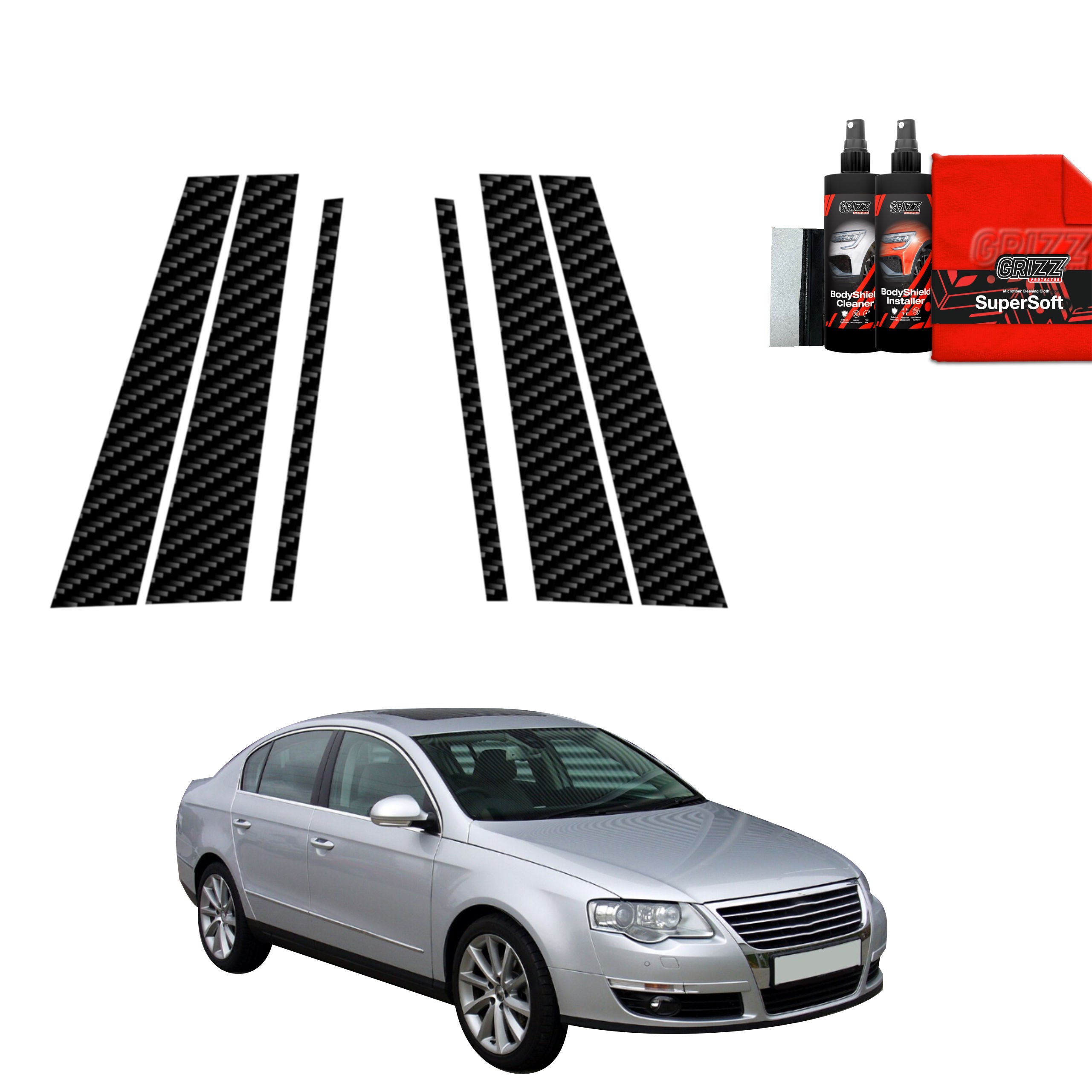 6in1 Kohlenstoff Schutzfolie Grizz Protector für B-C-Säule - Volkswagen Passat B6 Sedan (2005-2010)