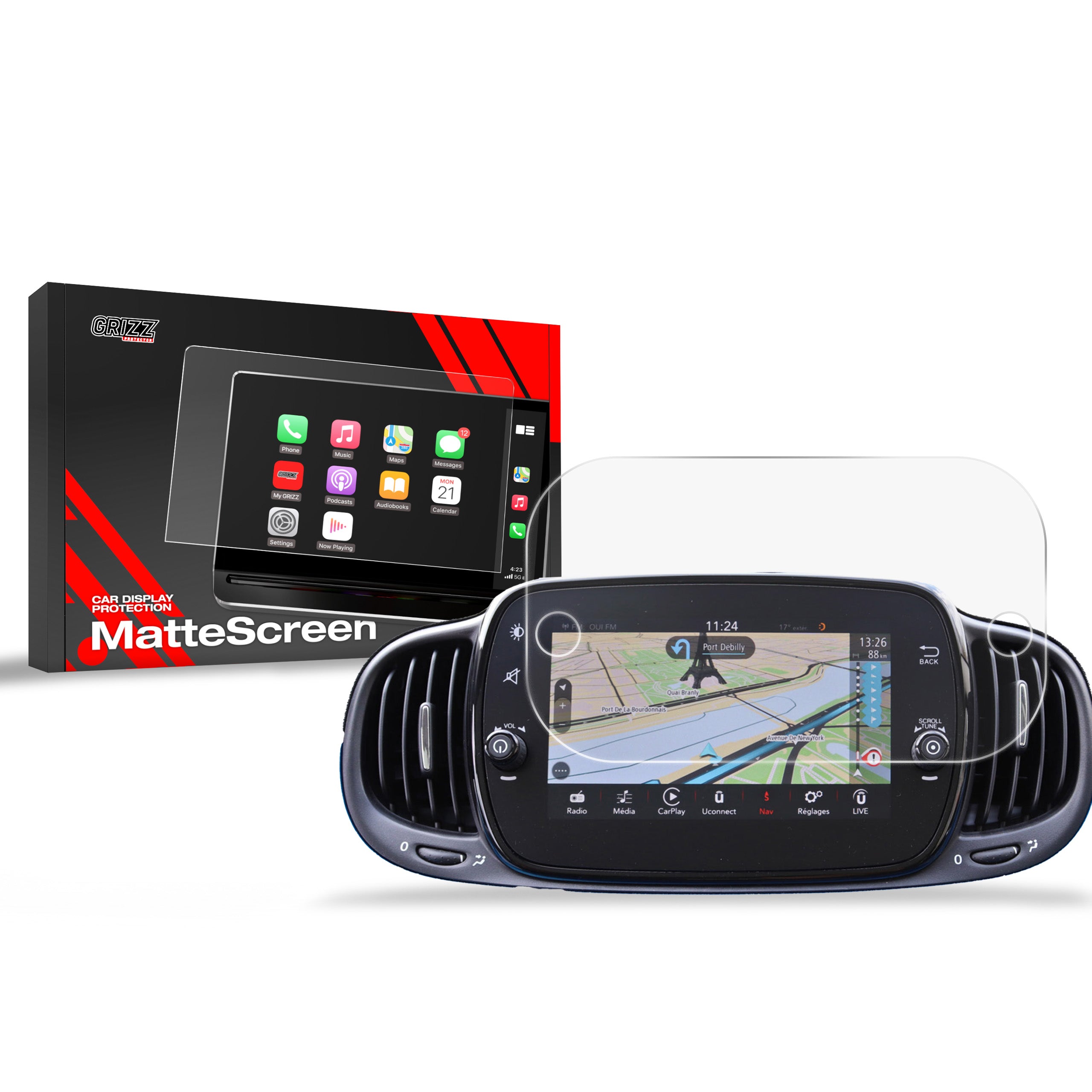 Matte Autodisplayfolie für Fiat 500 7" (2018-2026), Grizz Protector