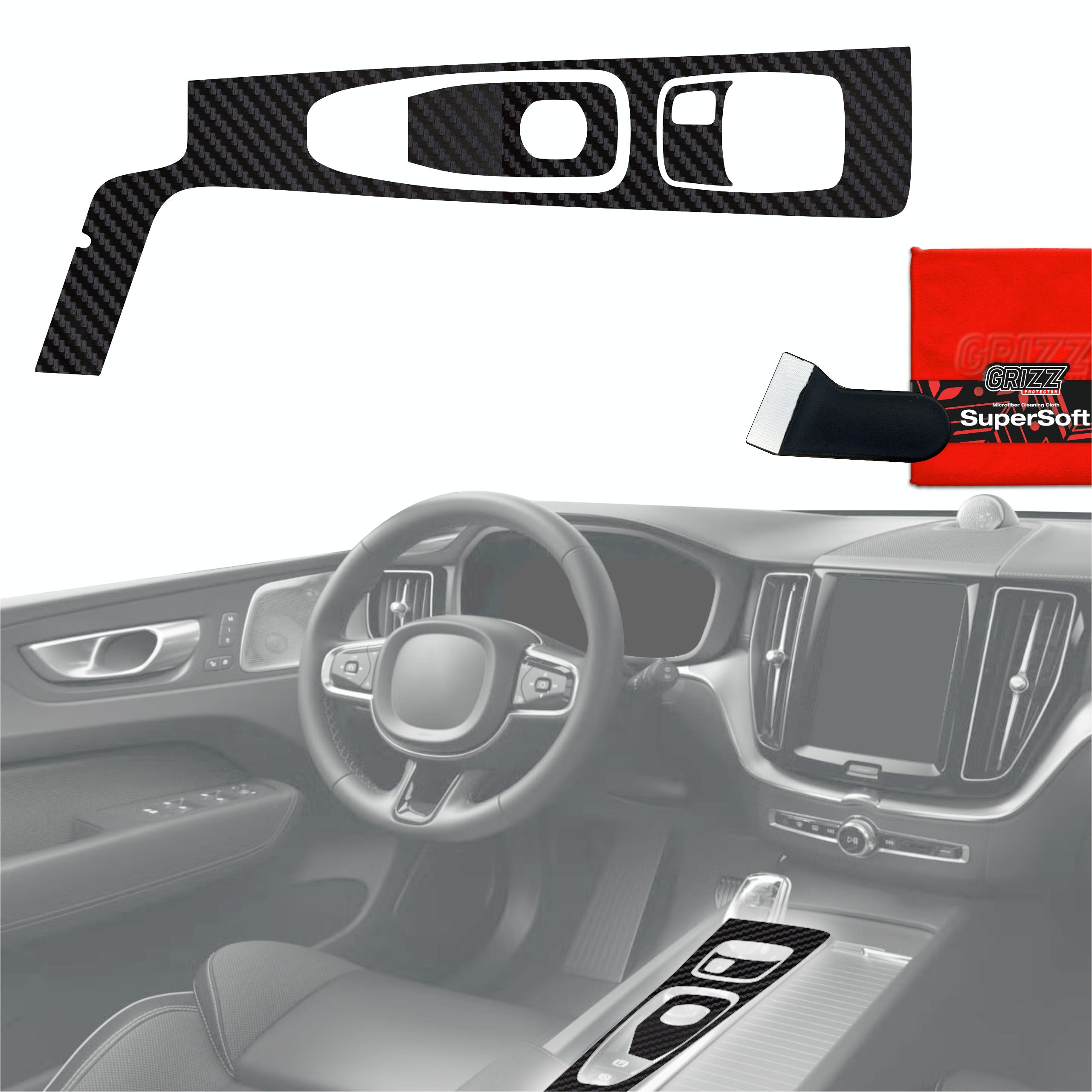 3in1 Schutzfolien Grizz Protector für Mittelkonsole - Volvo XC60 T5 (2021-2023) Carbon Optik Matt Antifingerprint