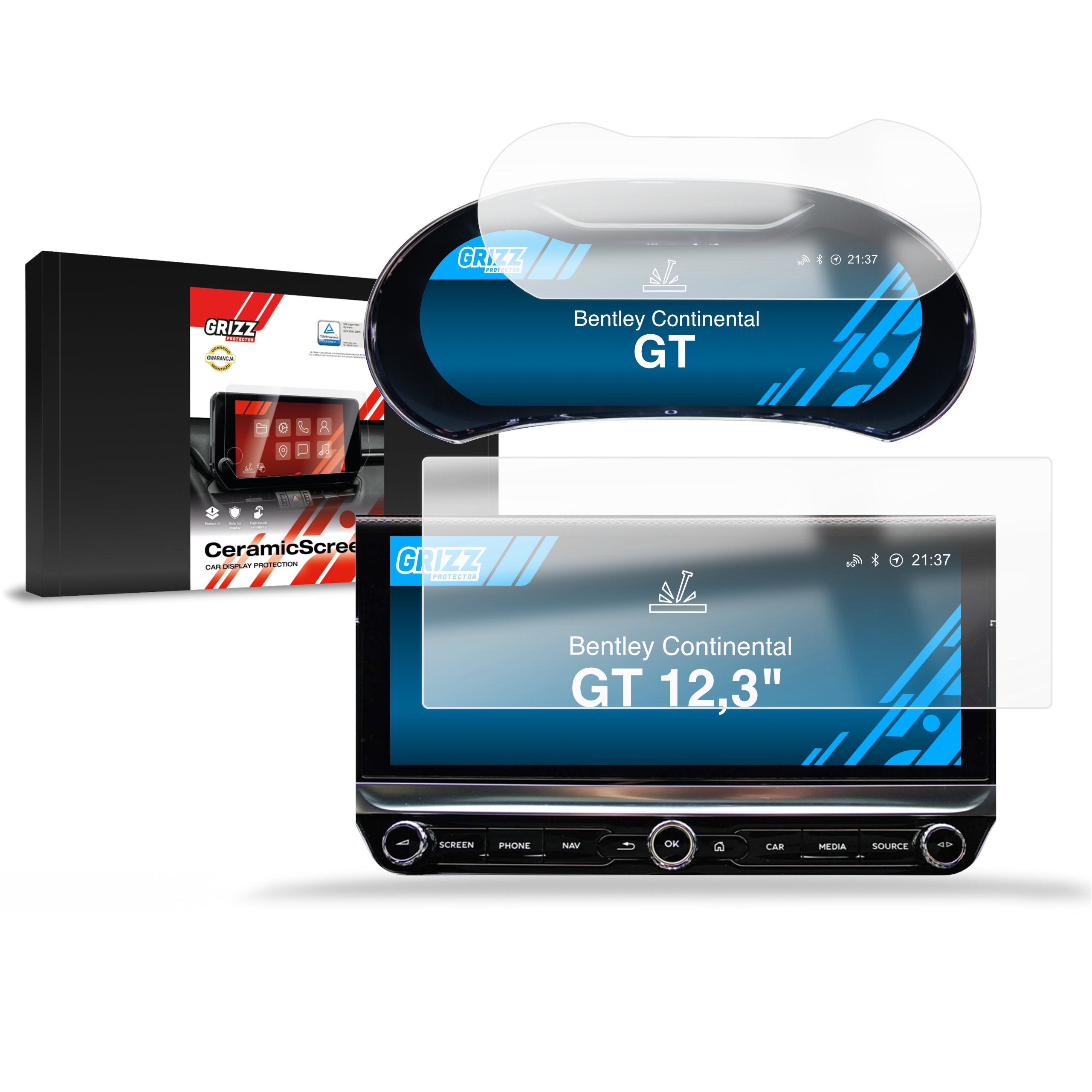 Keramische Autodisplayfolie 2in1 für Bentley Continental GT (2018-2024), Grizz Protector