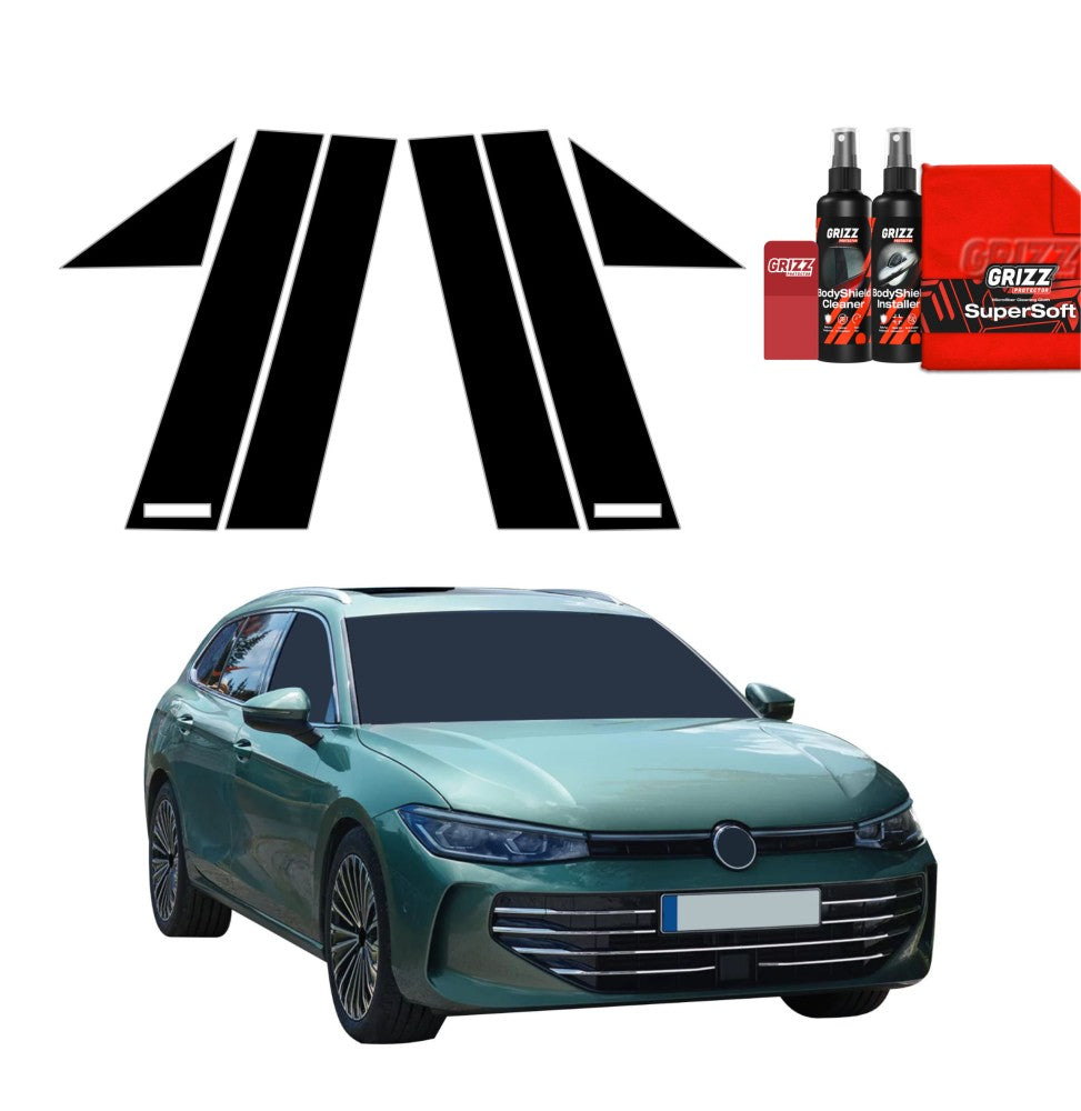 6in1 Schwarze Grizz Protector schutzfolie für A-B-Säule - Volkswagen VW Passat B9 (2024-2026)
