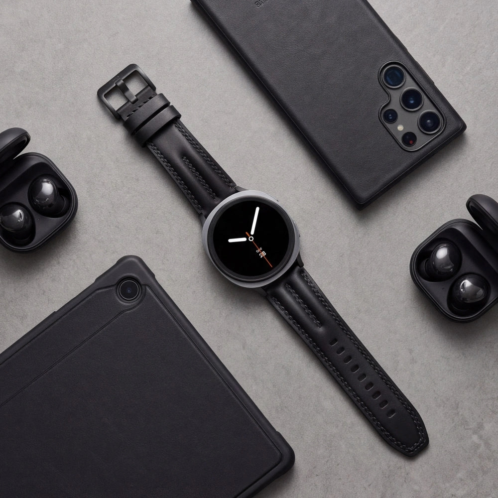 Armband für Galaxy Watch 9 44mm / 40mm / 8 44mm / 8 40mm / 8 Classic, Tech-Protect Leatherfit Craft, Schwarz (6/8)