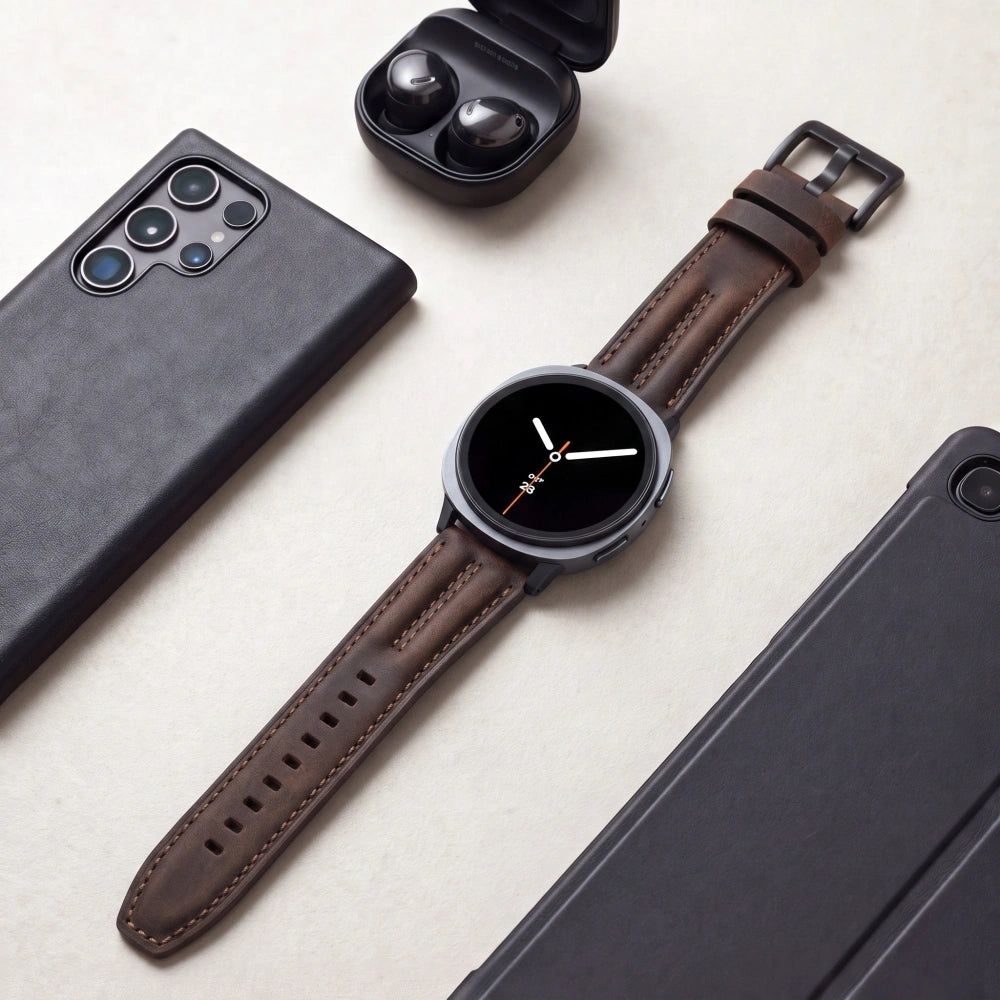 Armband für Galaxy Watch 9 44mm / 40mm / 8 44mm / 8 40mm / 8 Classic, Tech-Protect Leatherfit Craft, Braun (6/7)