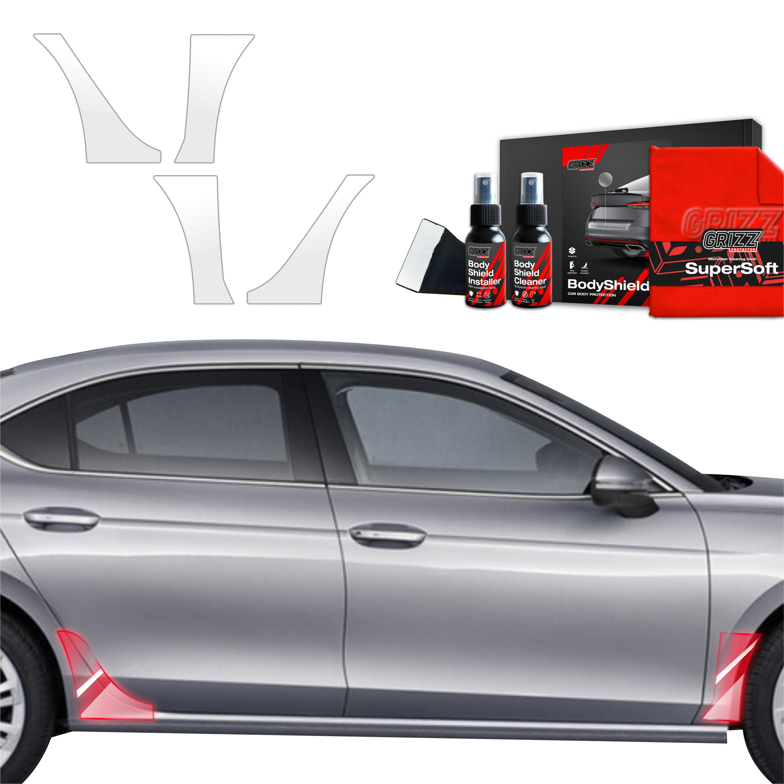 4in1 Schutzfolie Grizz Protector für hinteren & vorderen Seitenschweller - Skoda Superb 4 Liftback (2024-2026)