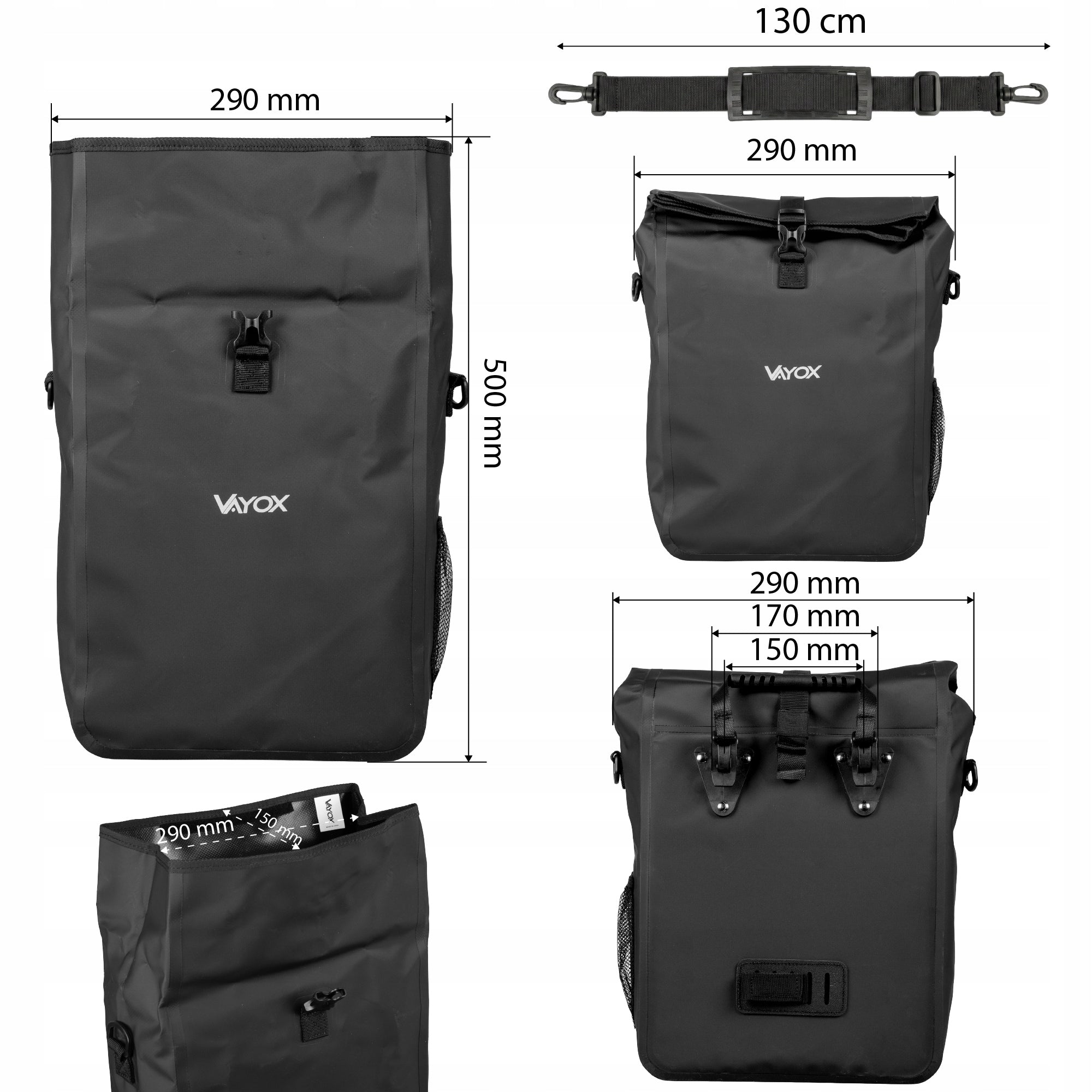 Fahrradtasche für den Gepäckträger, Vayox VA0444B 25L, Schwarz