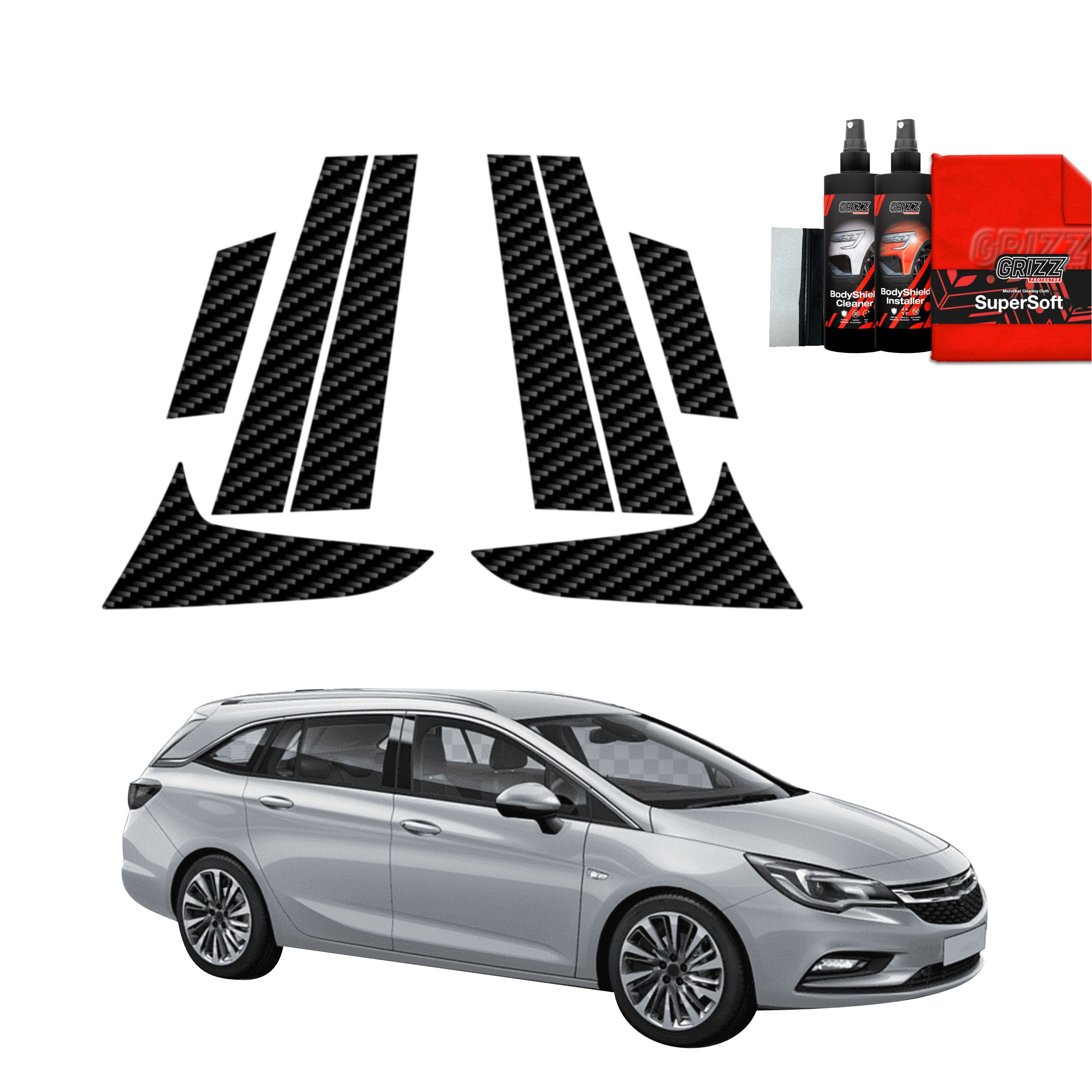 8in1 Kohlenstoff Schutzfolie Grizz Protector für B-C-Säule - Opel Astra J Kombi 5D (2012-2015)