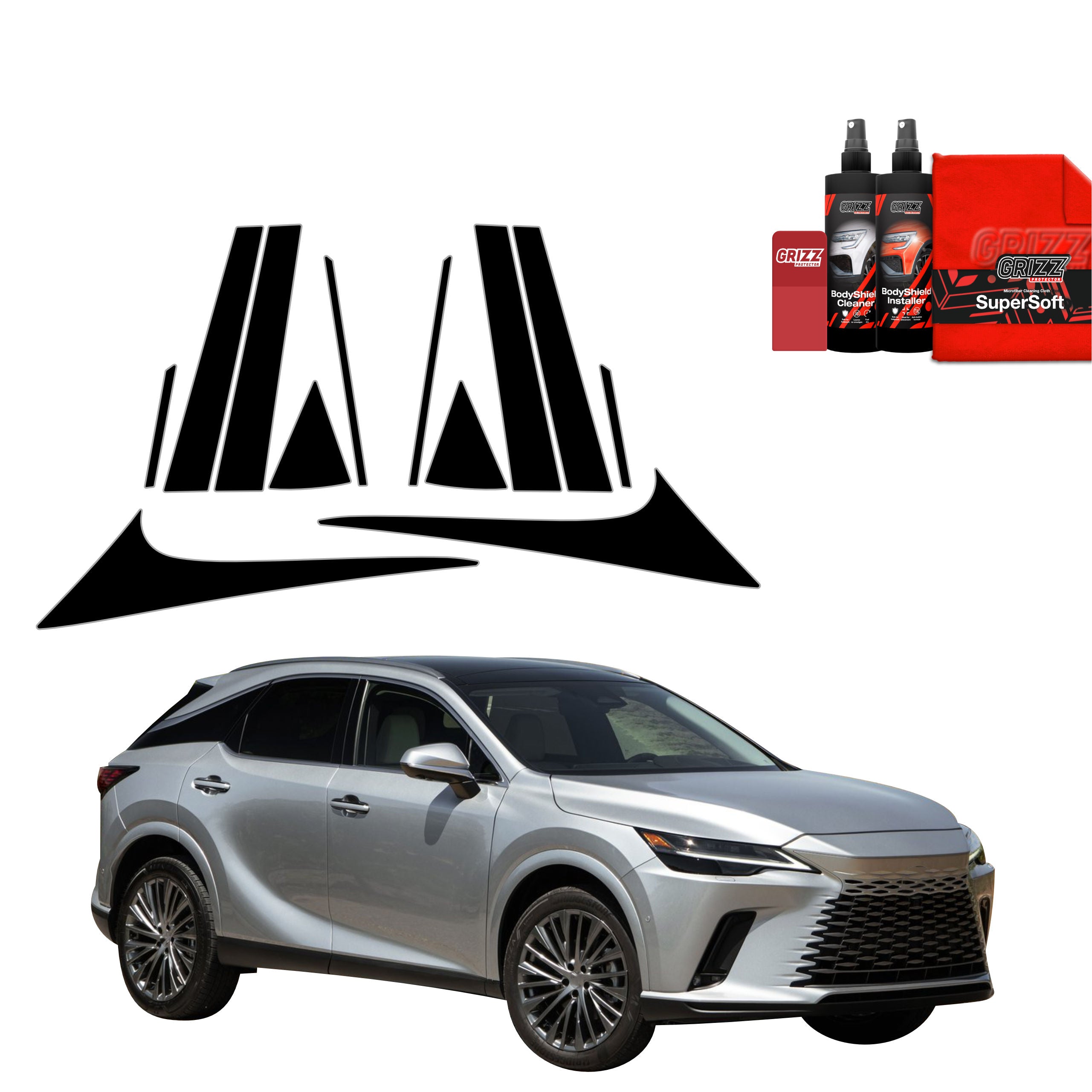 12in1 Schwarze Grizz Protector schutzfolie für A-B-C-Säule - Lexus RX 350h (2022-2026)