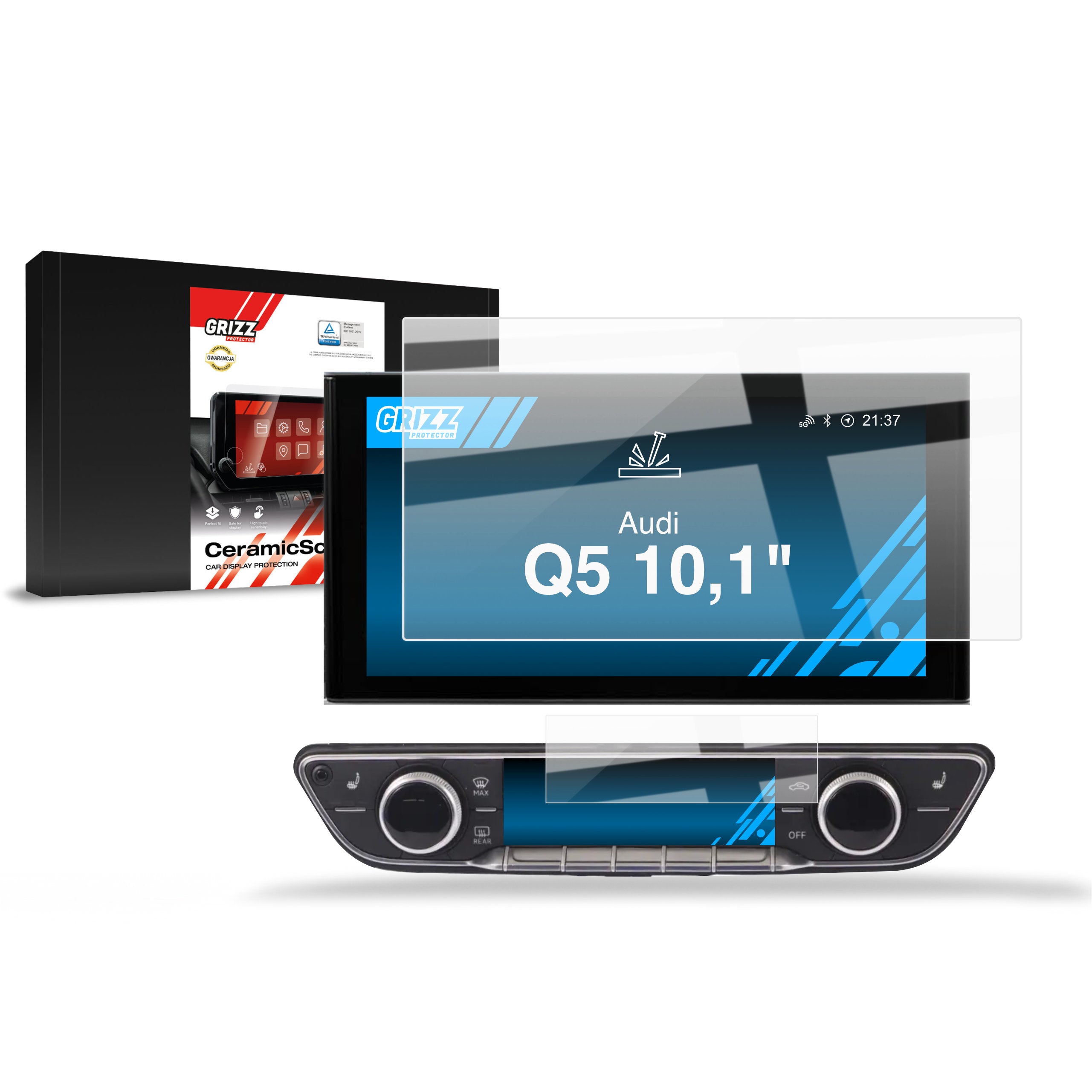 Keramische Autodisplayfolie 2in1 für Audi Q5 10,1" (2020-2024), Grizz Protector