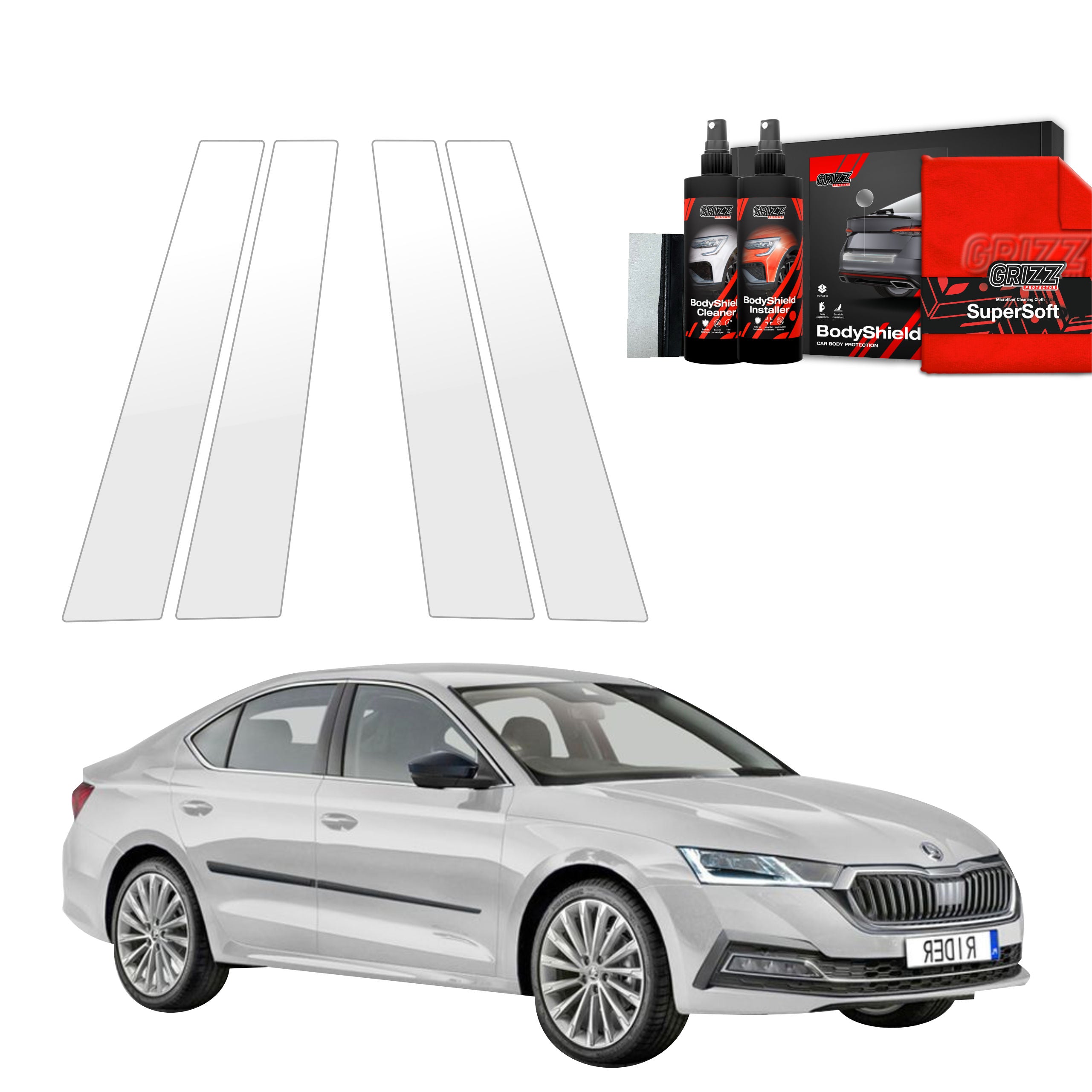 4in1 Schutzfolie Grizz Protector für B-C-Säule - Skoda Octavia 4 Hatchback (2019-2024)