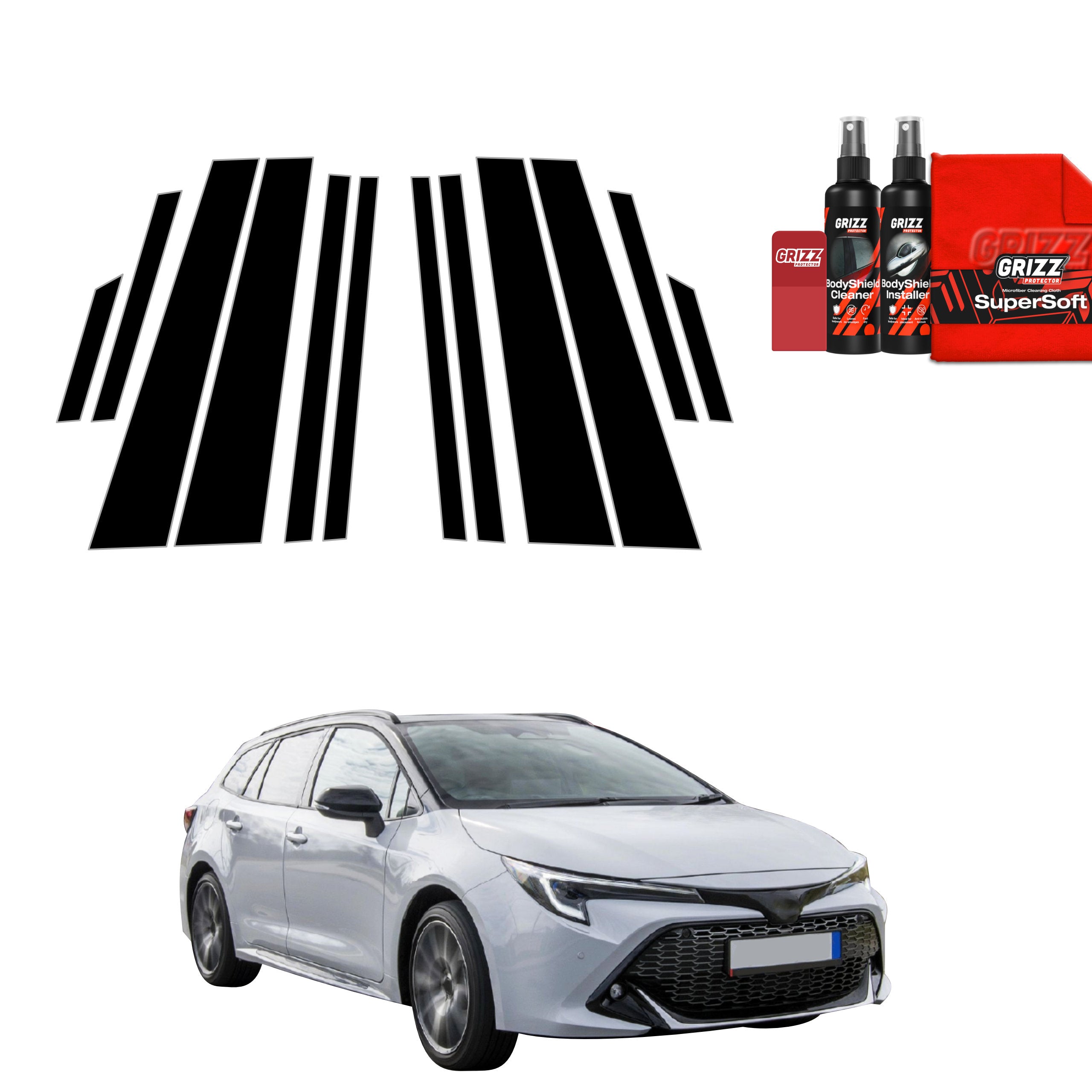 12in1 Schwarze Schutzfolie Grizz Protector für B-C-Säule - Toyota Corolla Kombi (2019-2022)